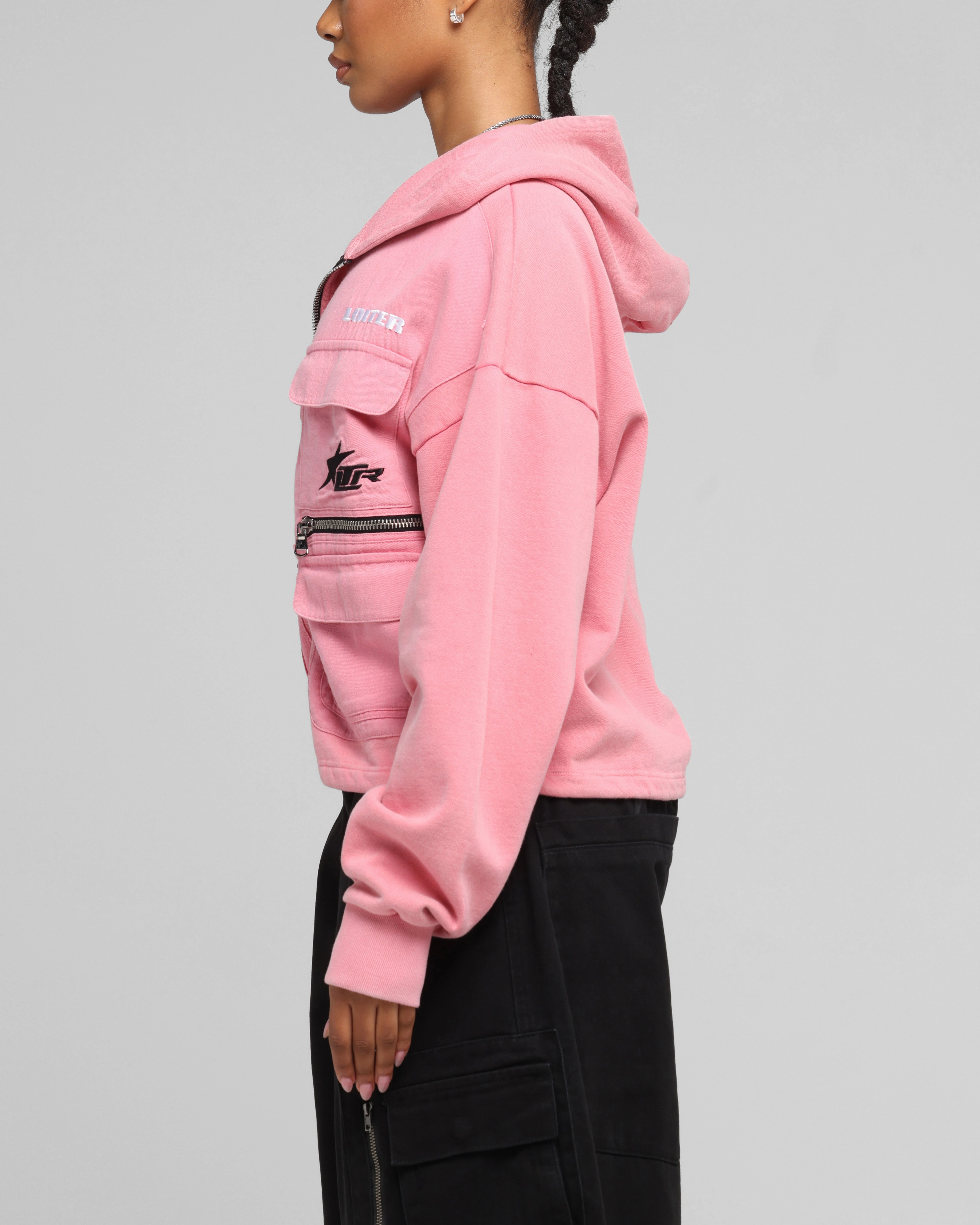 StaticResistantFabric Loiter Women's Utility Cropped Hoodie Pink
