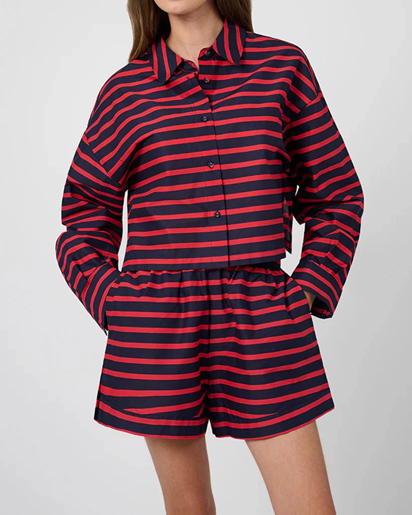 HeavyweightThermal Layered Hemline Long Sleeve Crop Button Down Shirt