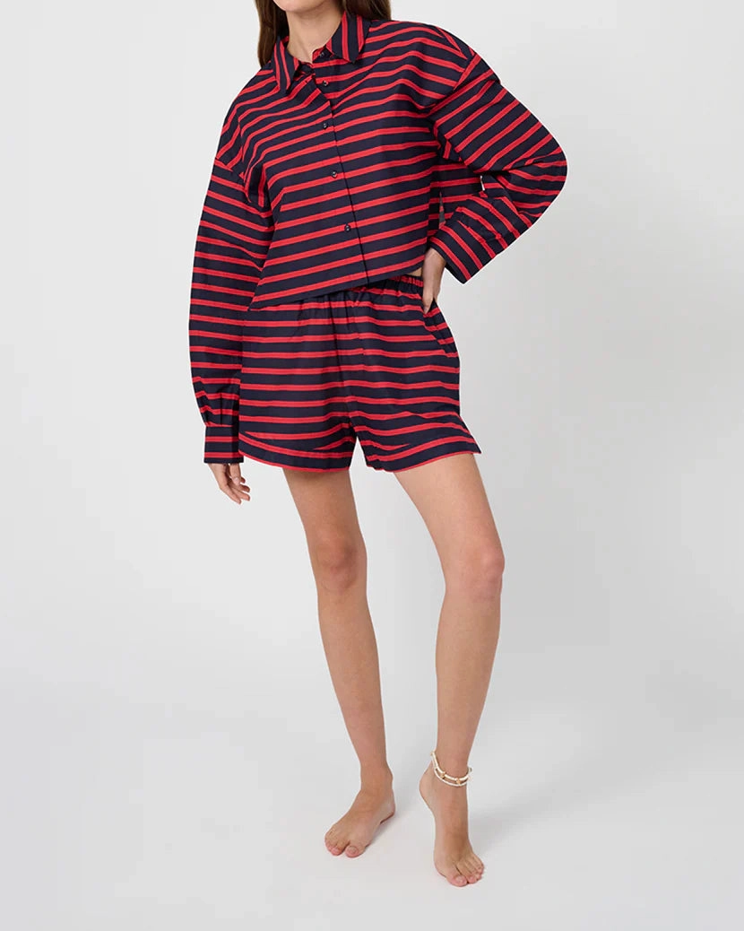 HighDensity Knit Long Sleeve Crop Button Down Shirt