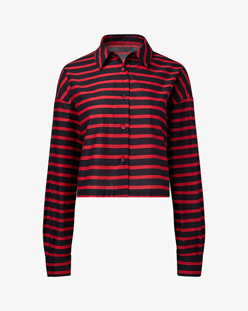 Long Sleeve Crop Button Down Shirt MultiPanel Design ZipClosure