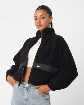Nike Women's Sportswear Sherpa Jacket Black/Black/White Soft Pullover