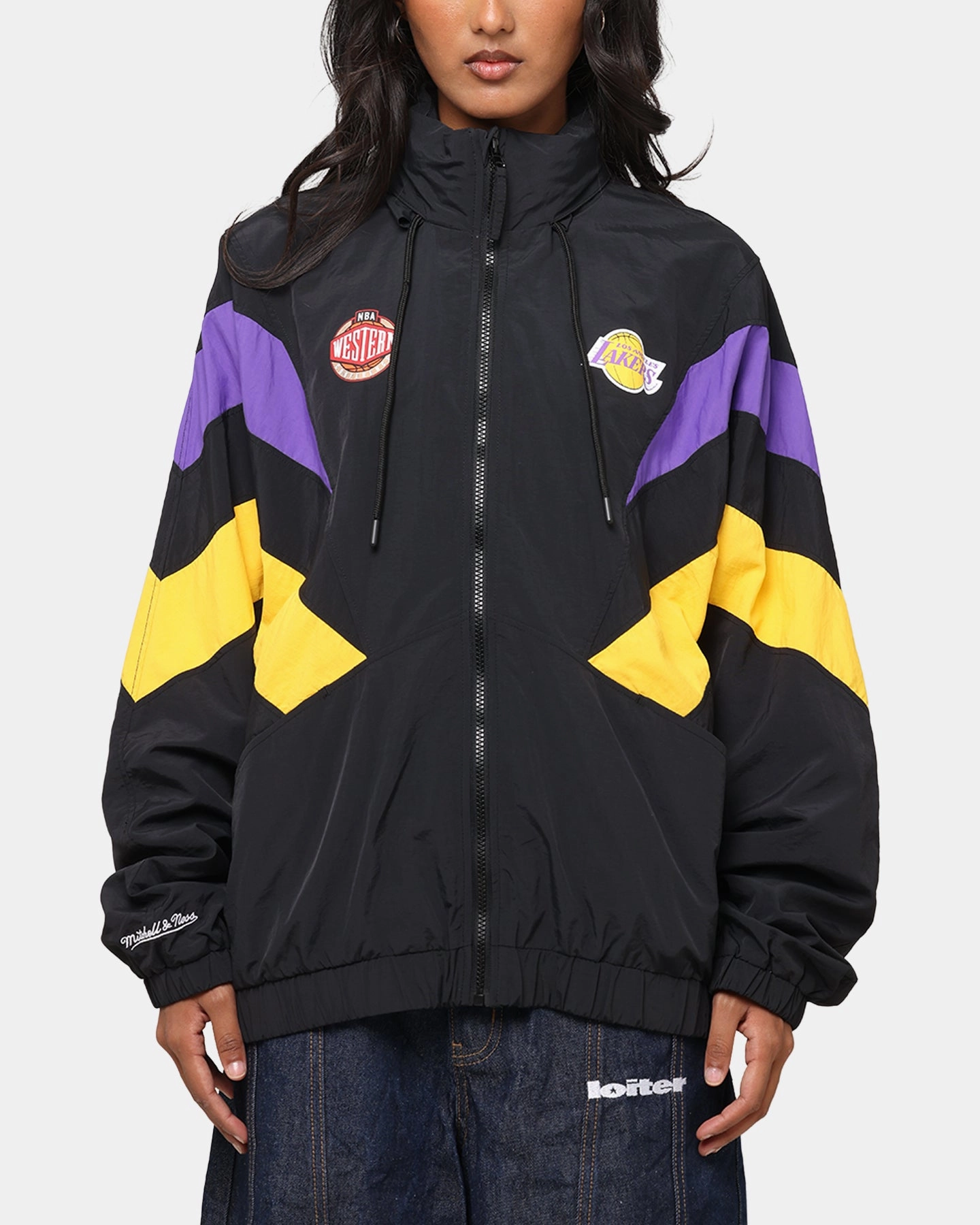Mitchell & Ness Los Angeles Lakers Spray Jacket Black/Purple/Yellow RaglanSleeve High Density Knit
