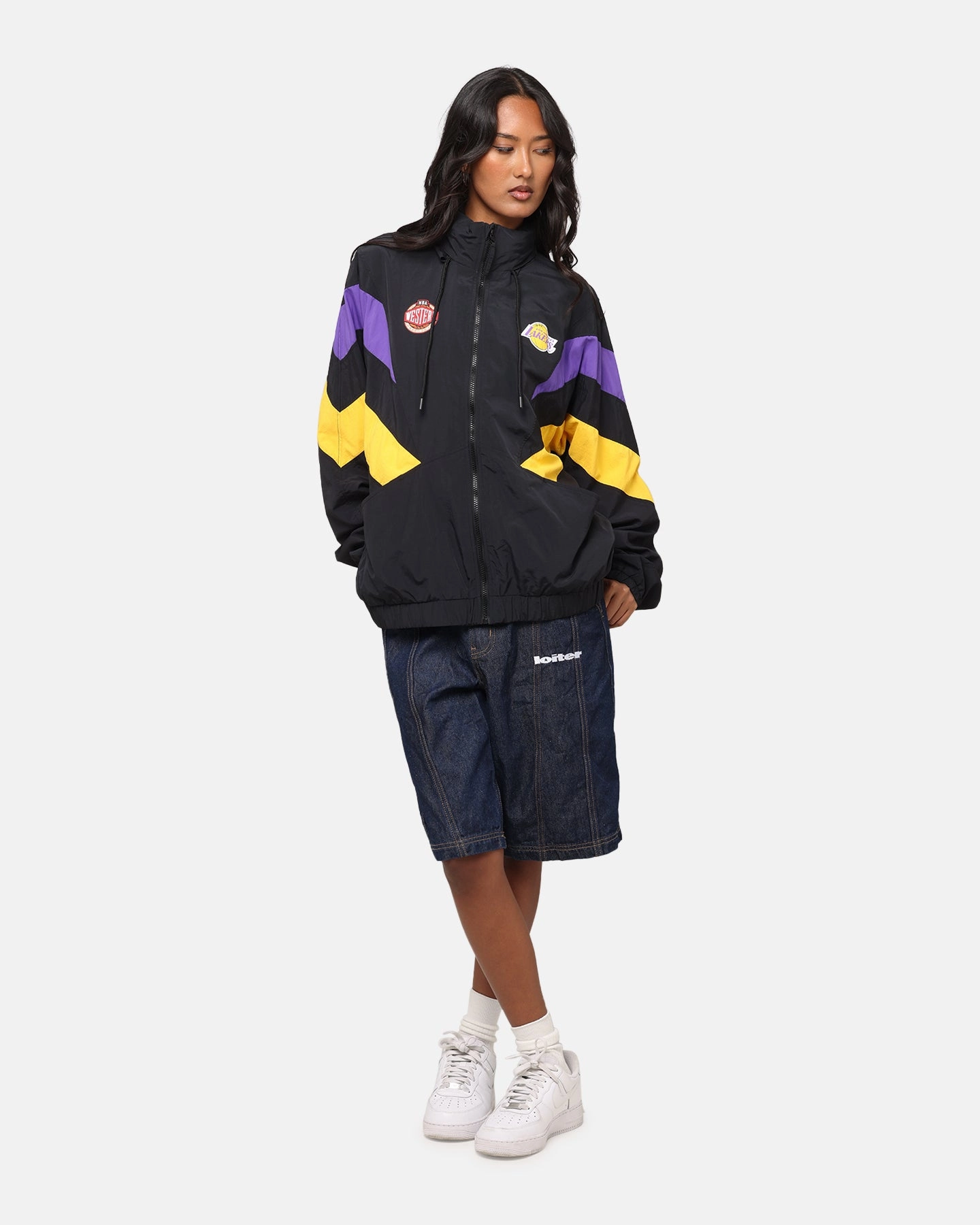 Mitchell & Ness Los Angeles Lakers Spray Jacket Black/Purple/Yellow Ribbed Hem