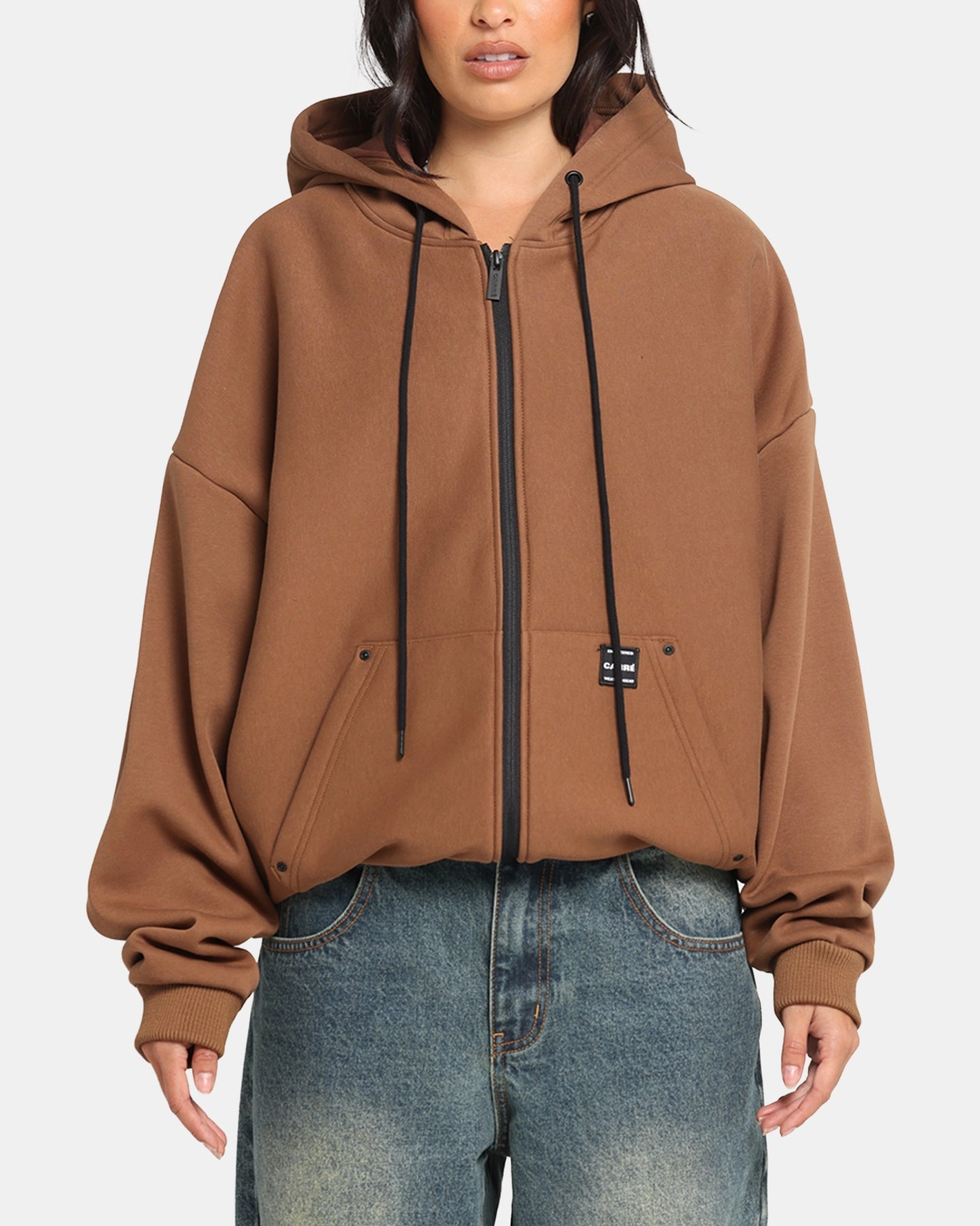 Carre Weatherwear Hoodie Brown Drop Shoulder Cut Brushed Inner Layer
