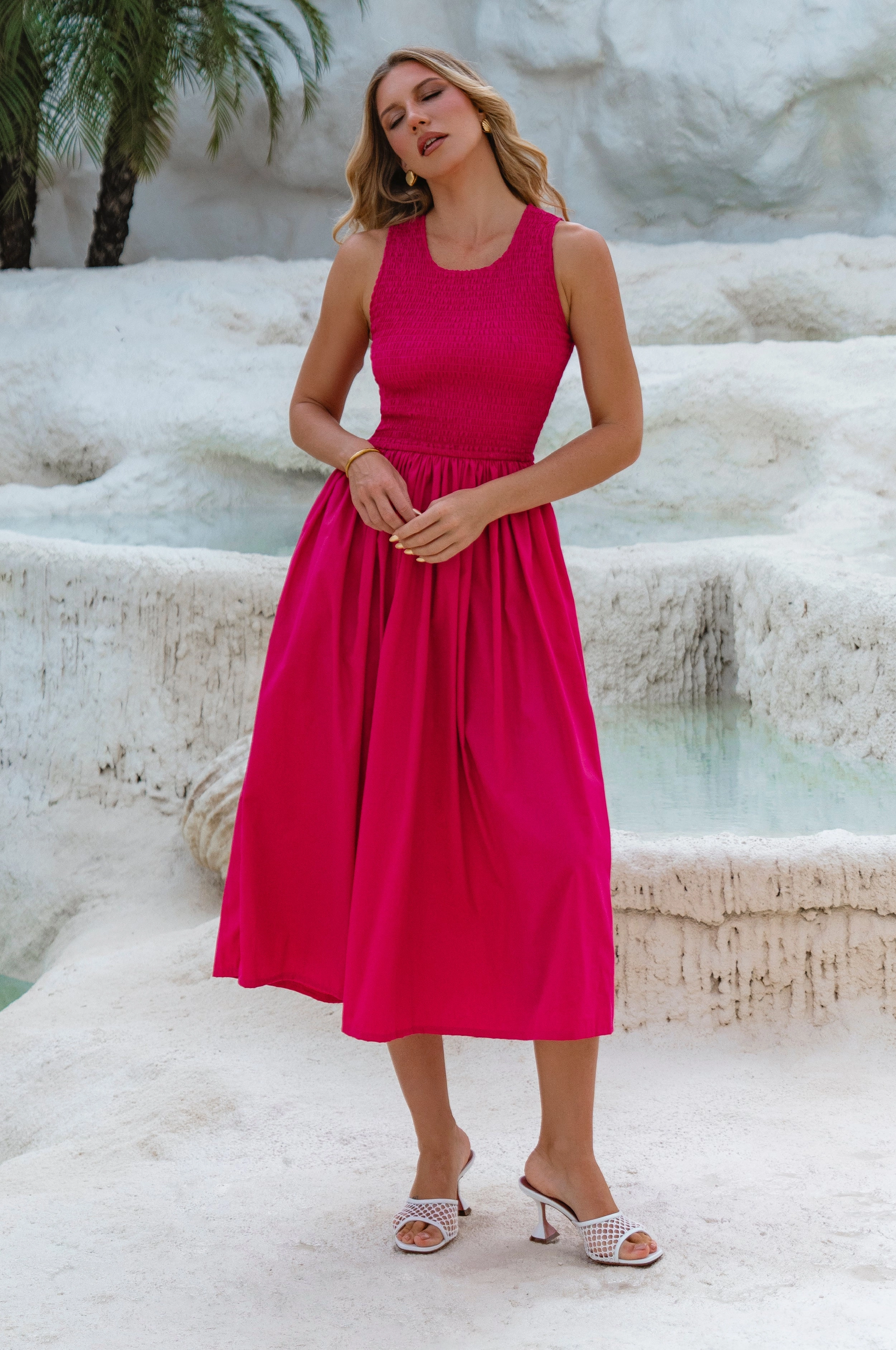 Lucciola Smocked Cotton Midi Dress Texture Style