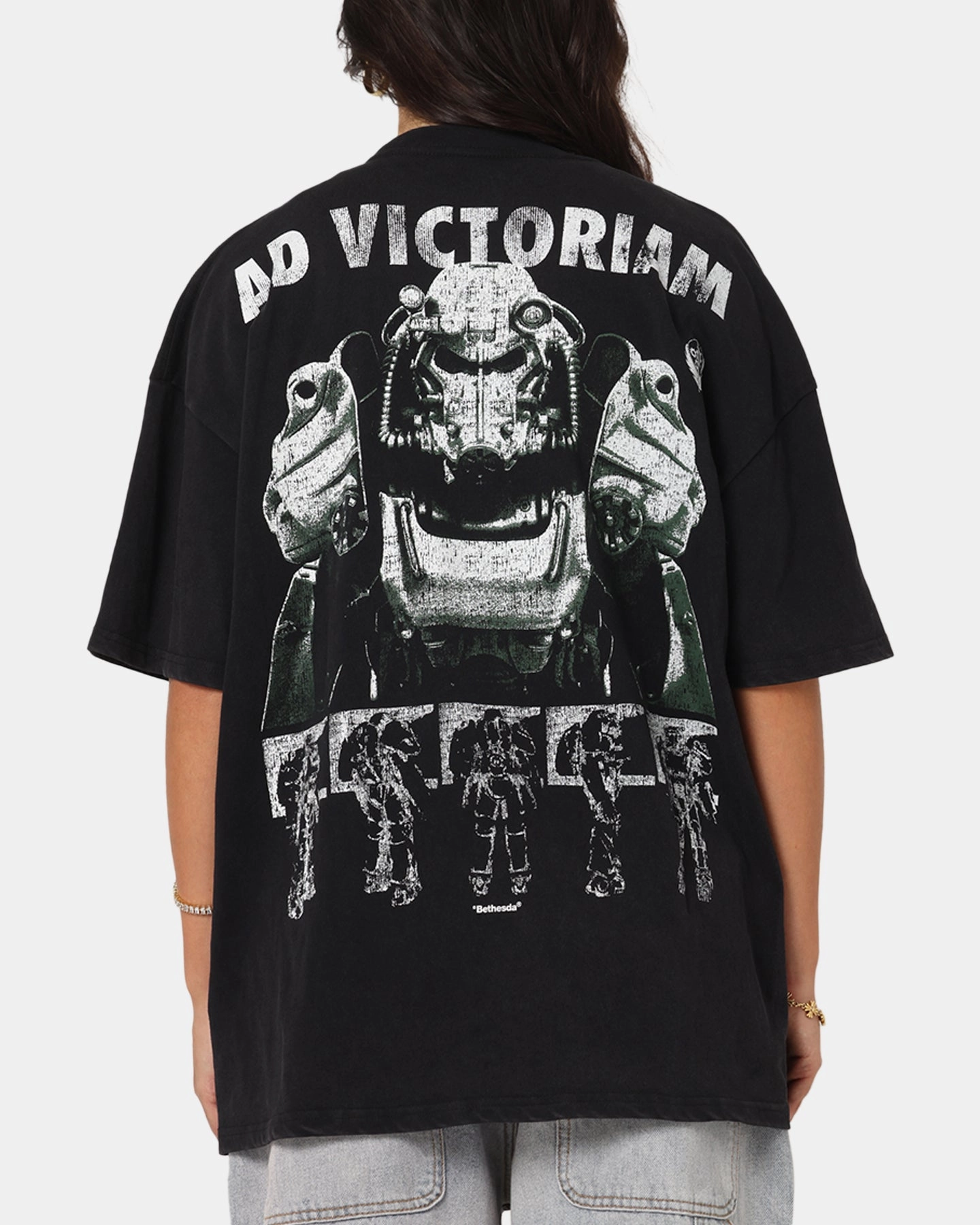 73 Studio X Fallout '15 Fallout 4 Vintage T-Shirt Black Acidwash QuickDrySystem Sporty Design