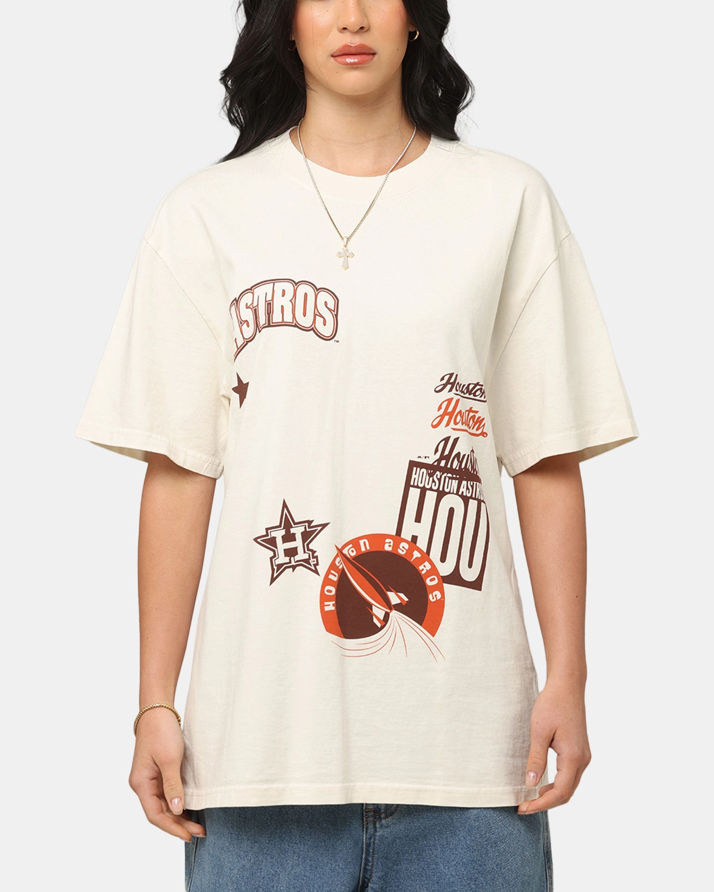 TaglessLabel Majestic Athletic Houston Astros Patchwork T-Shirt Ecru