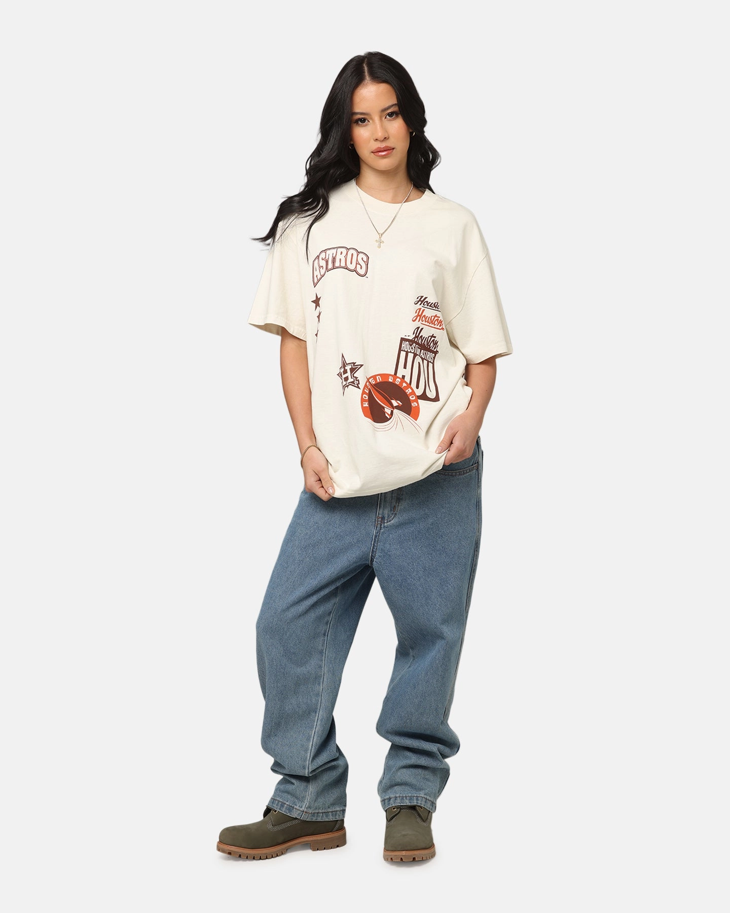 Chic Sweater Majestic Athletic Houston Astros Patchwork T-Shirt Ecru