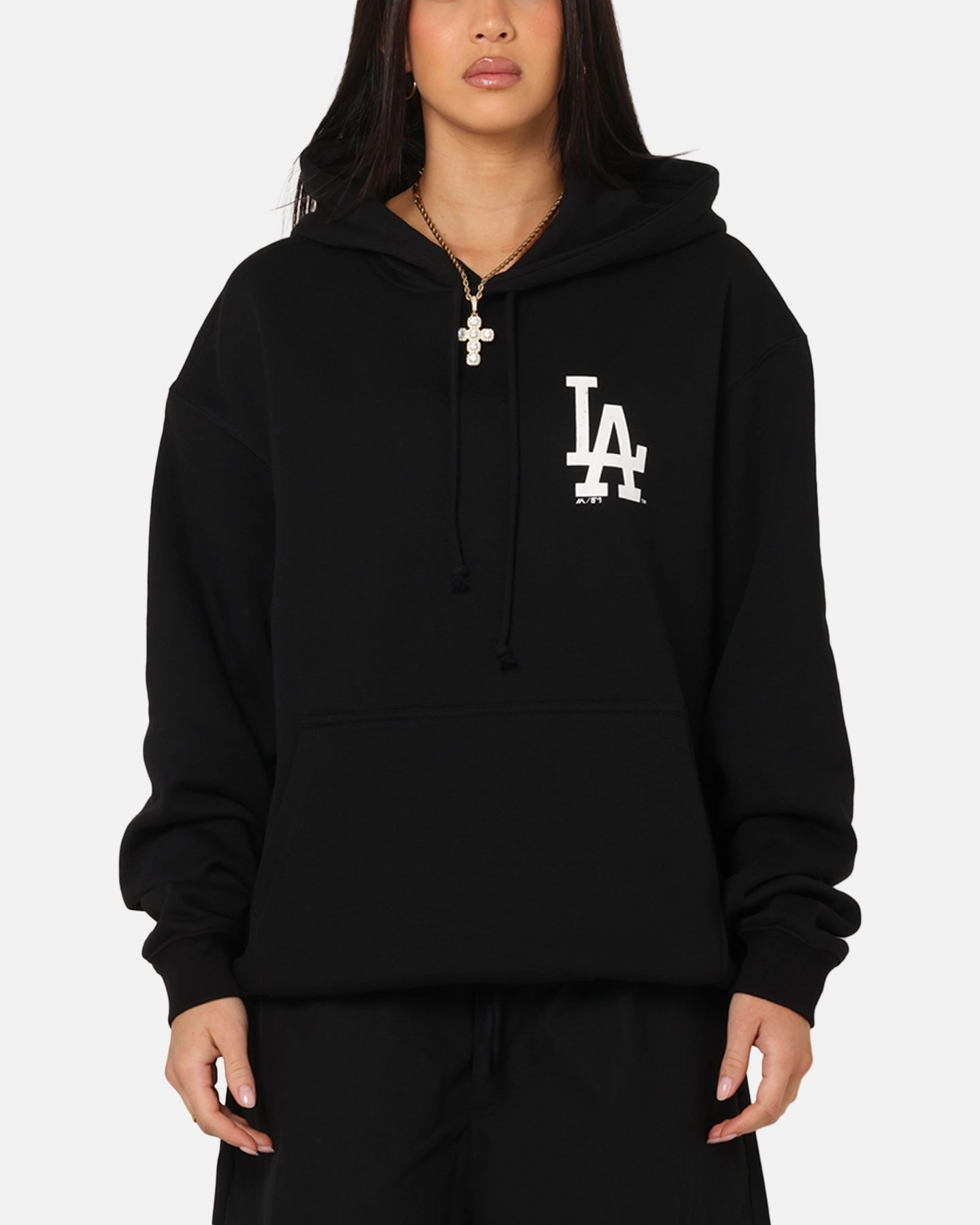 Stretchy Top Hidden Zipper Closure Majestic Athletic Los Angeles Dodgers Champs Serial Mono Hoodie Black
