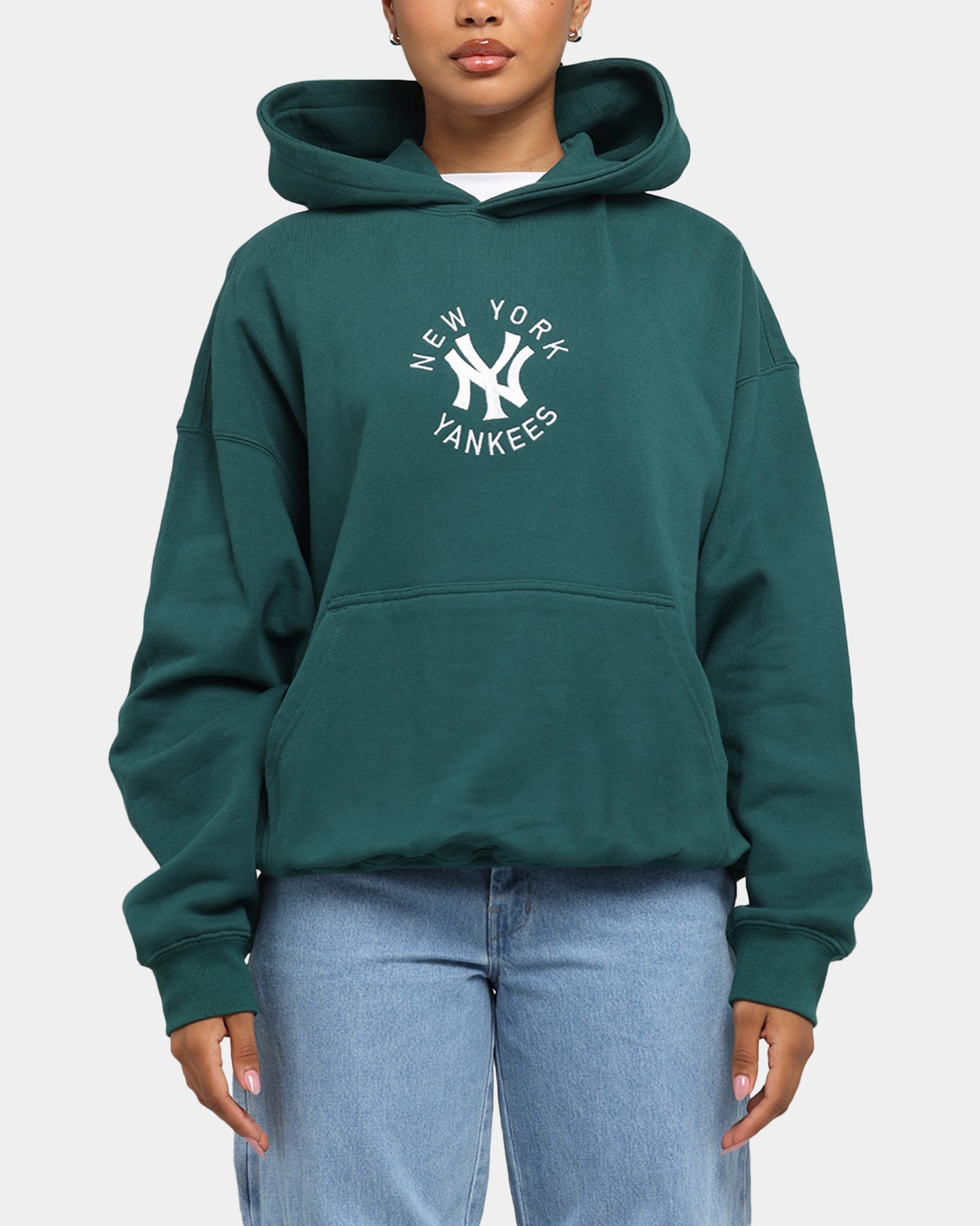 Majestic Athletic New York Yankees Mid Crest Boxy Hoodie Emerald Minimalist Aesthetic