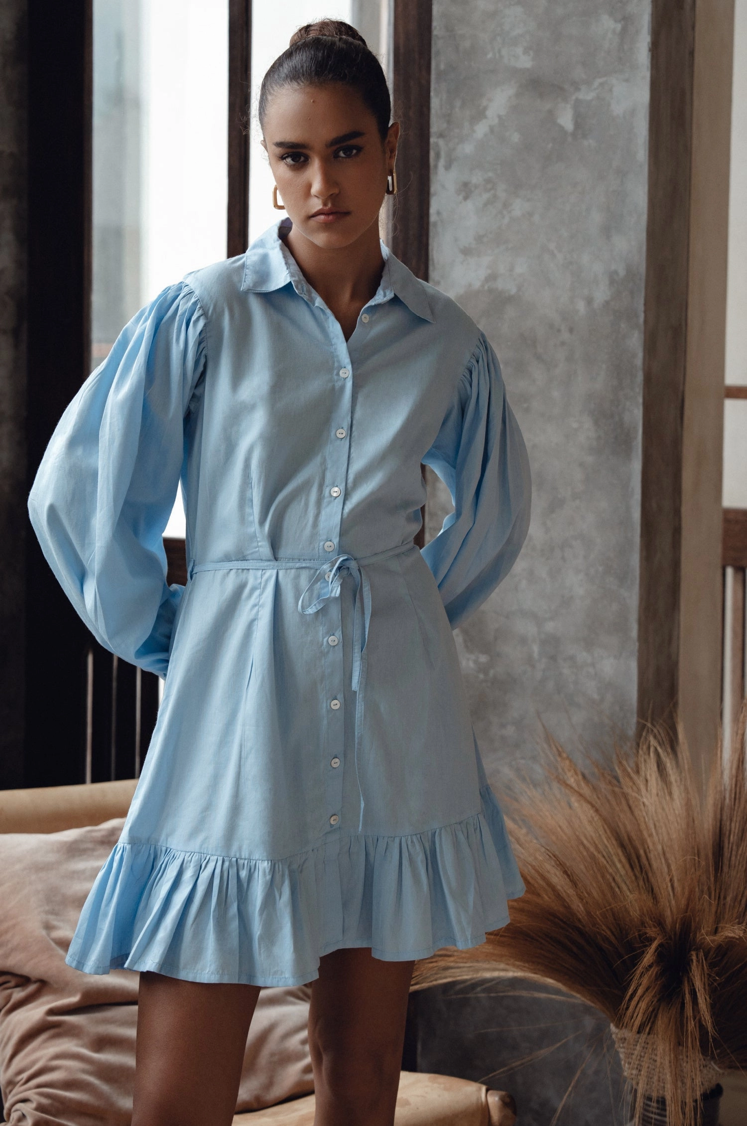 Malina Button Down Cotton Mini Dress (Sale) Trend Appeal Modest Light