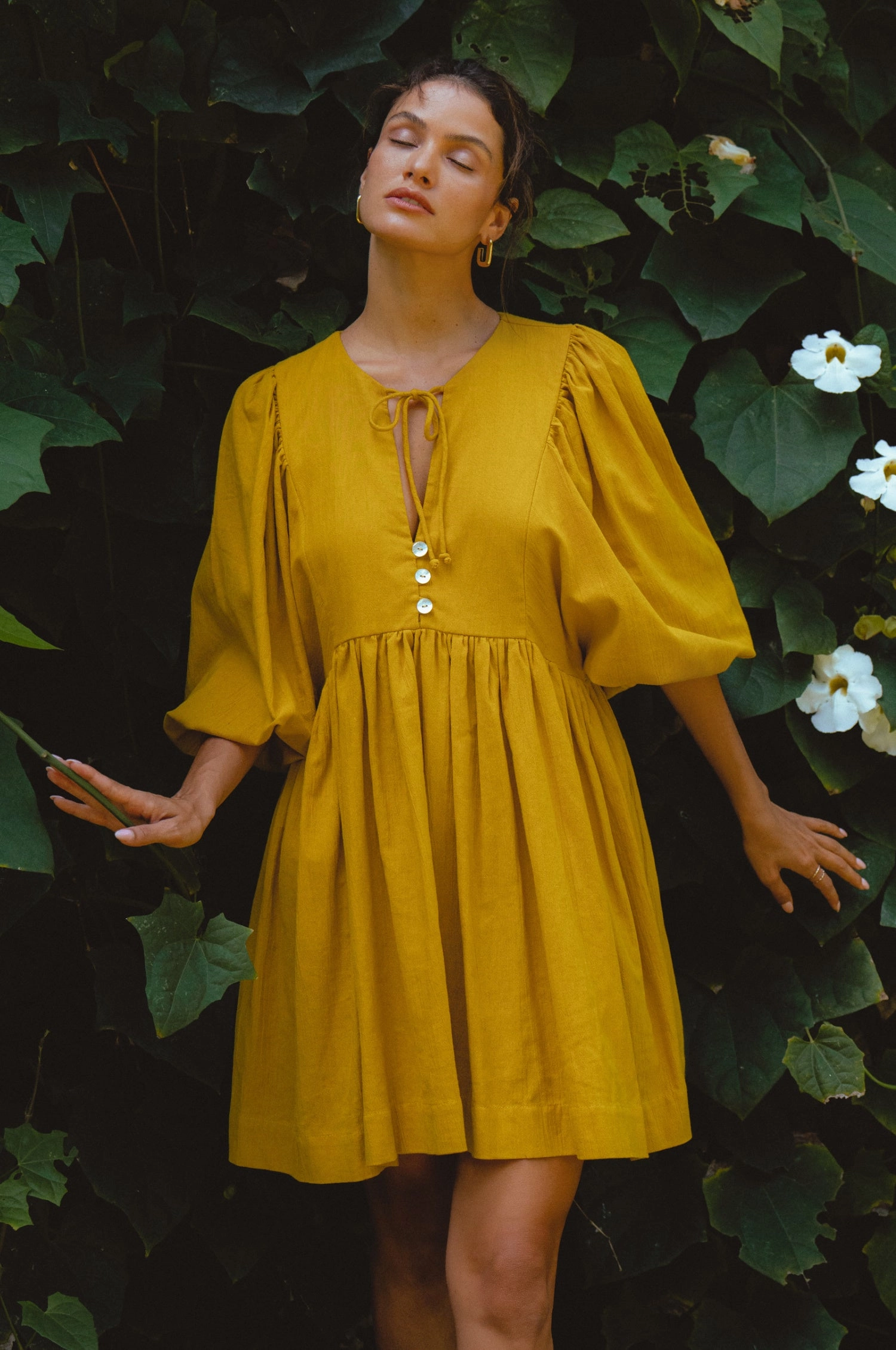 Flutter-Sleeve Harmonious Layers Maribelle Baby Doll Linen Dress