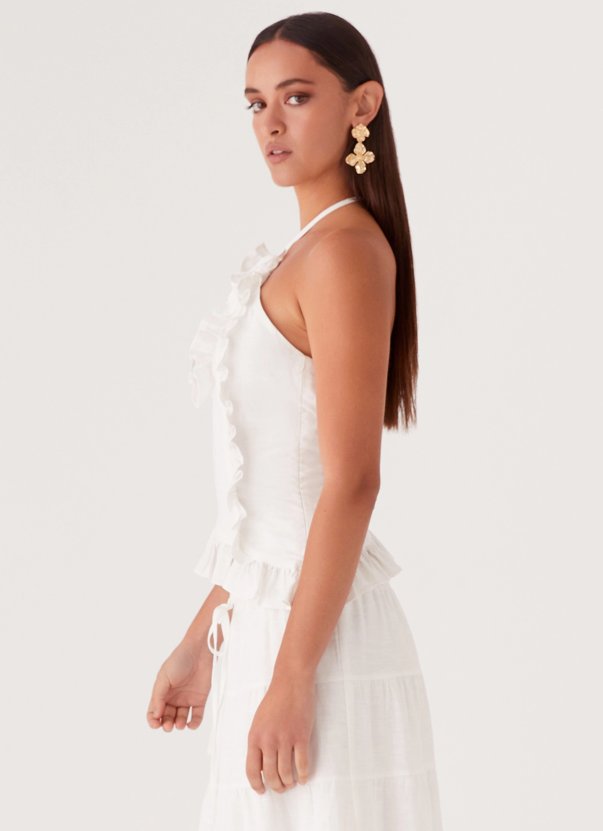 Mariella Linen Top - White NonChafeCollarTech WrinkleFree Weaving