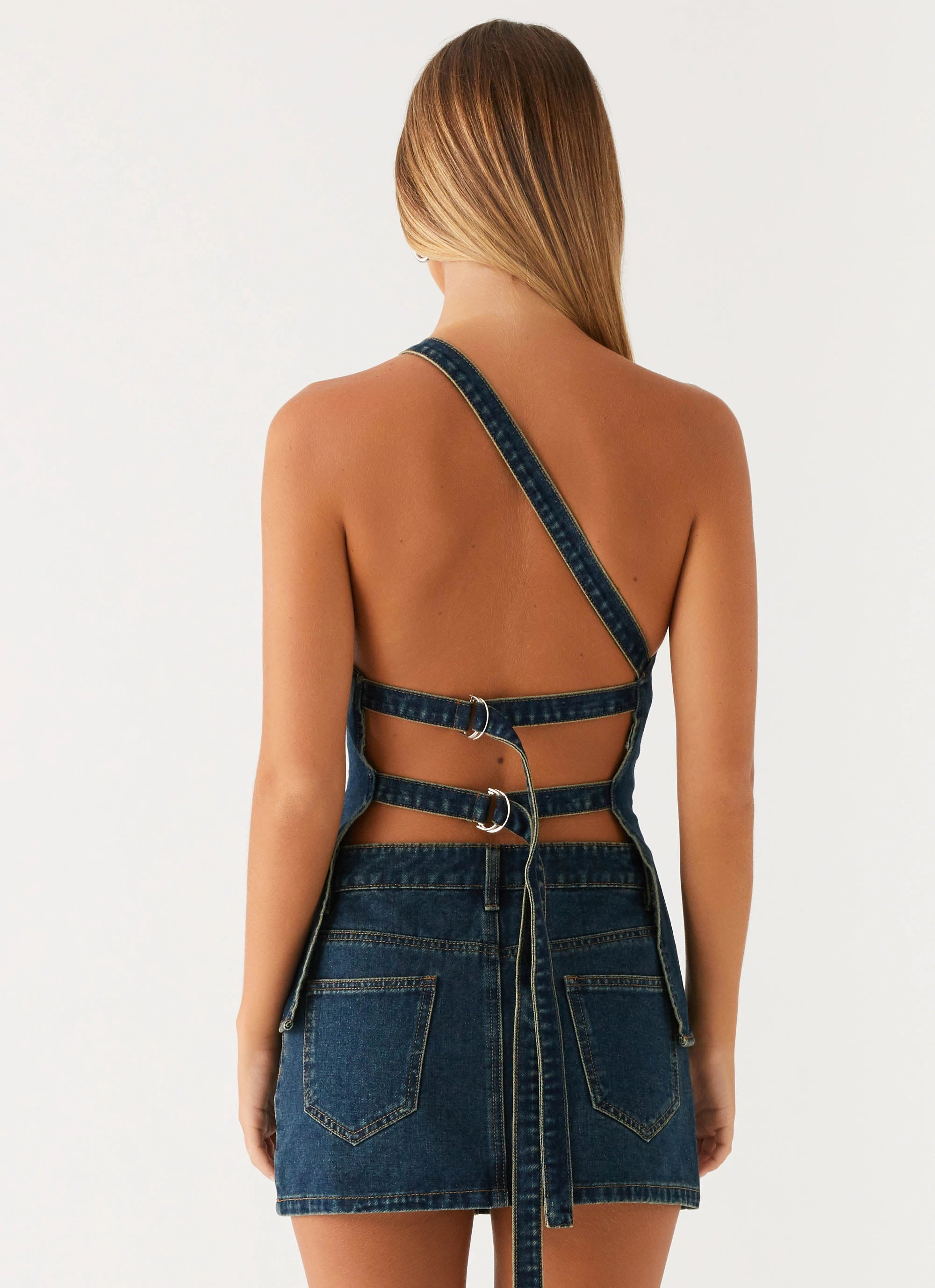 Contrast Stitching Maysa Denim Top - Washed Denim