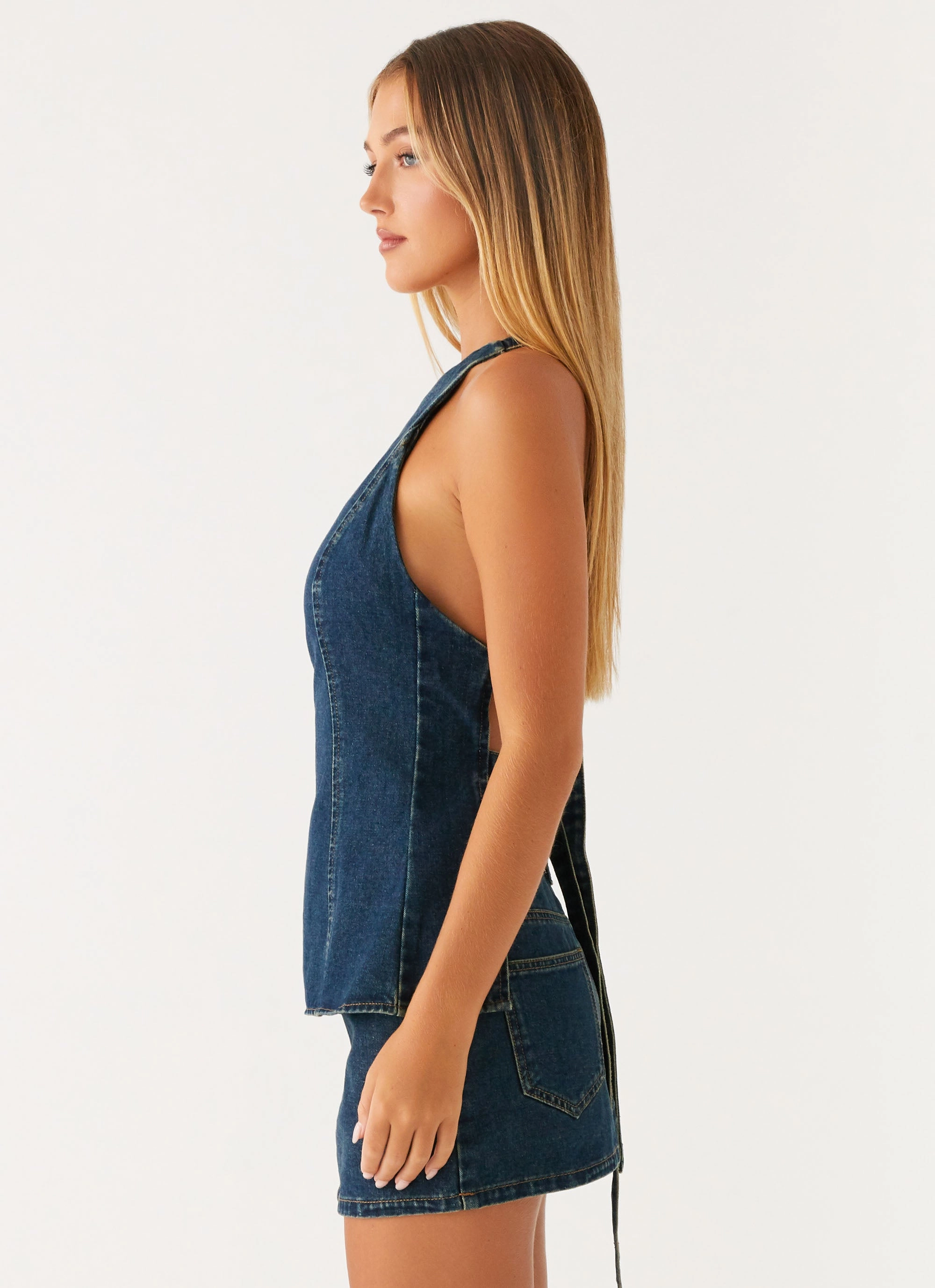 Stretch Waistband Design Soft Cotton Maysa Denim Top - Washed Denim