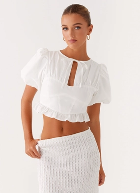 Friction Resistant Finish Megan Balloon Sleeve Top - White