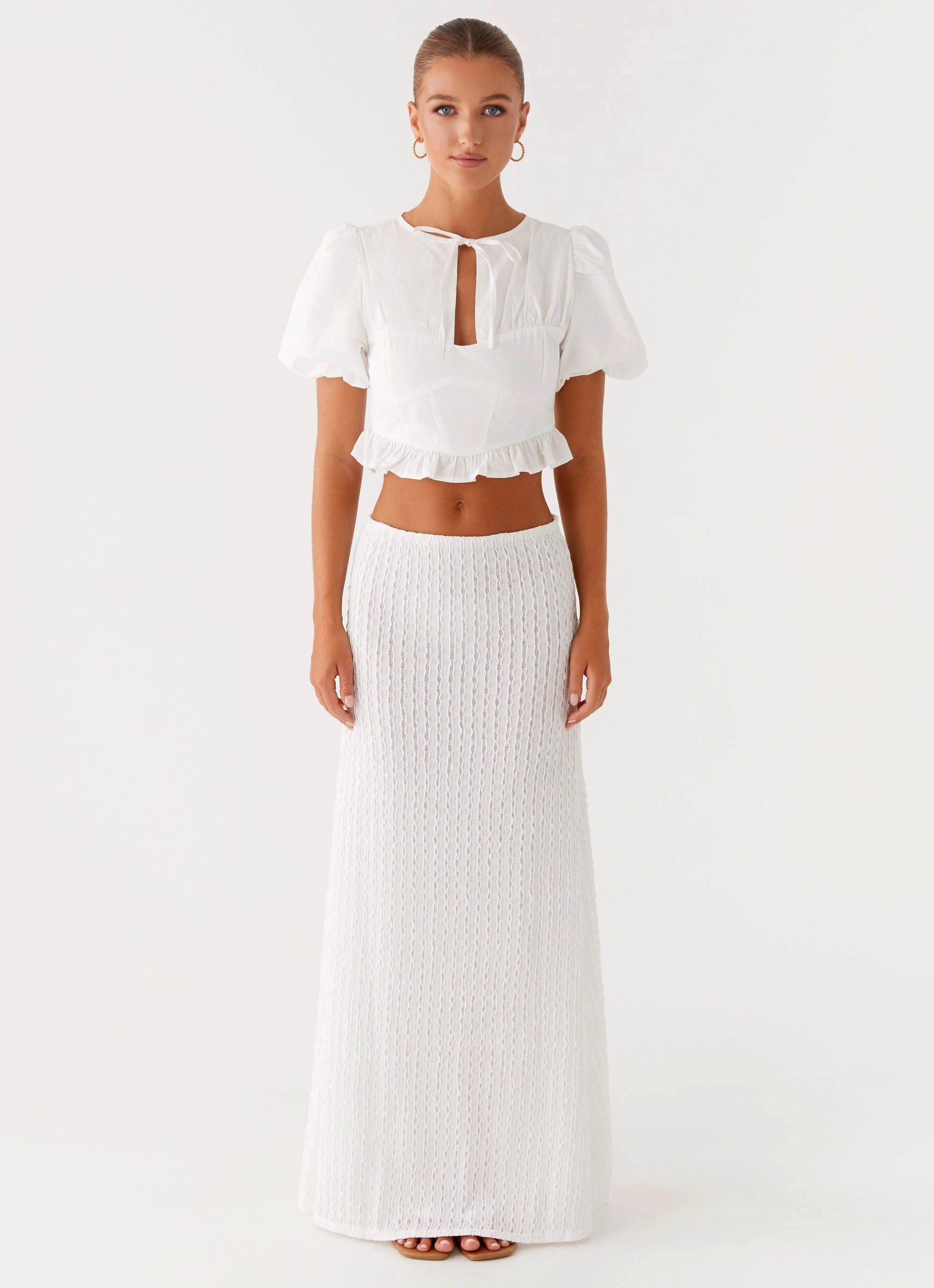 EcoCertified Megan Balloon Sleeve Top - White