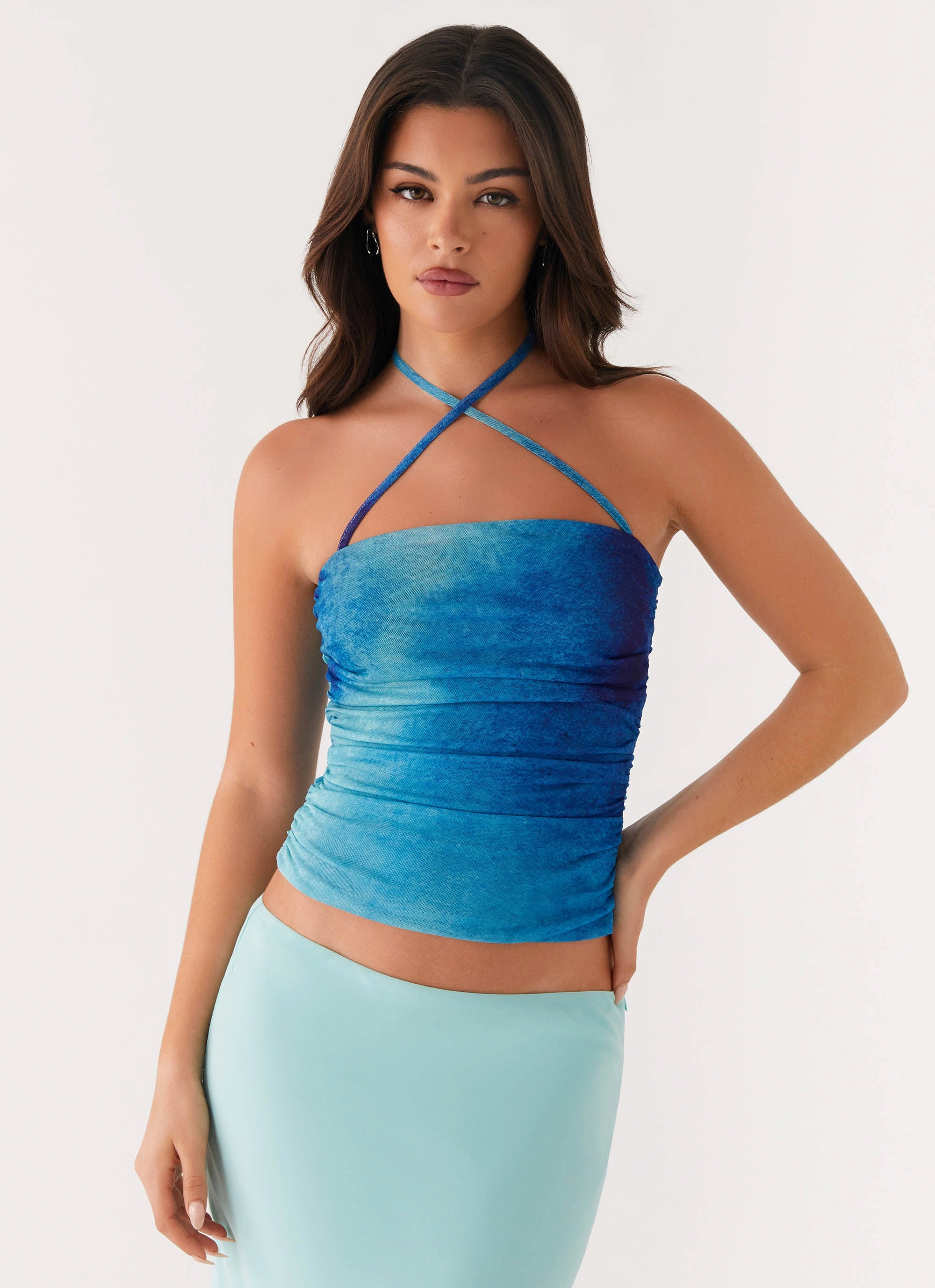 Remedy Halter Top - Blue Tie Dye AllPurpose Design FlexibleKnit