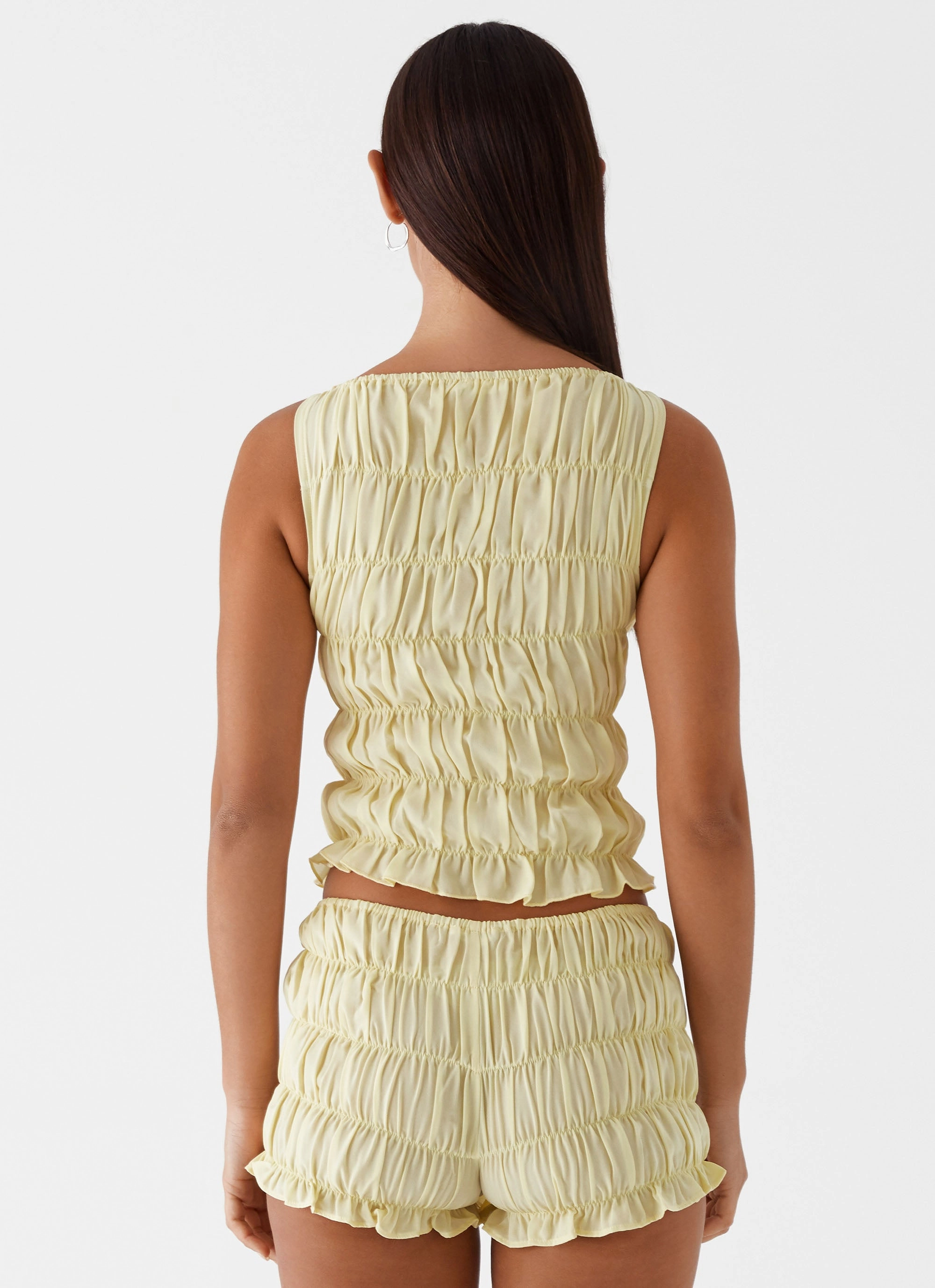SeamlessKnitConstruction Yarn Dyed Stripes Messina Ruched Tank Top - Yellow