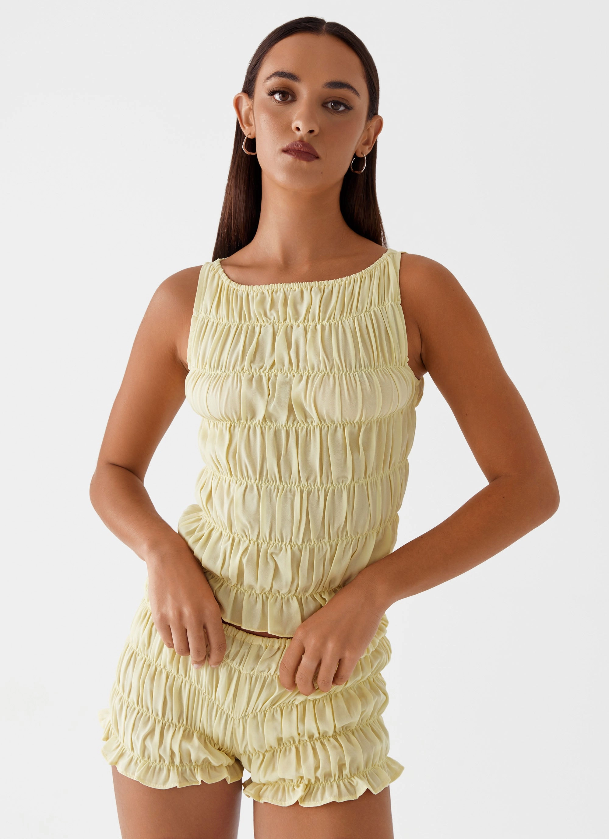 Messina Ruched Tank Top - Yellow MultiPocket Configuration Hypoallergenic Textile