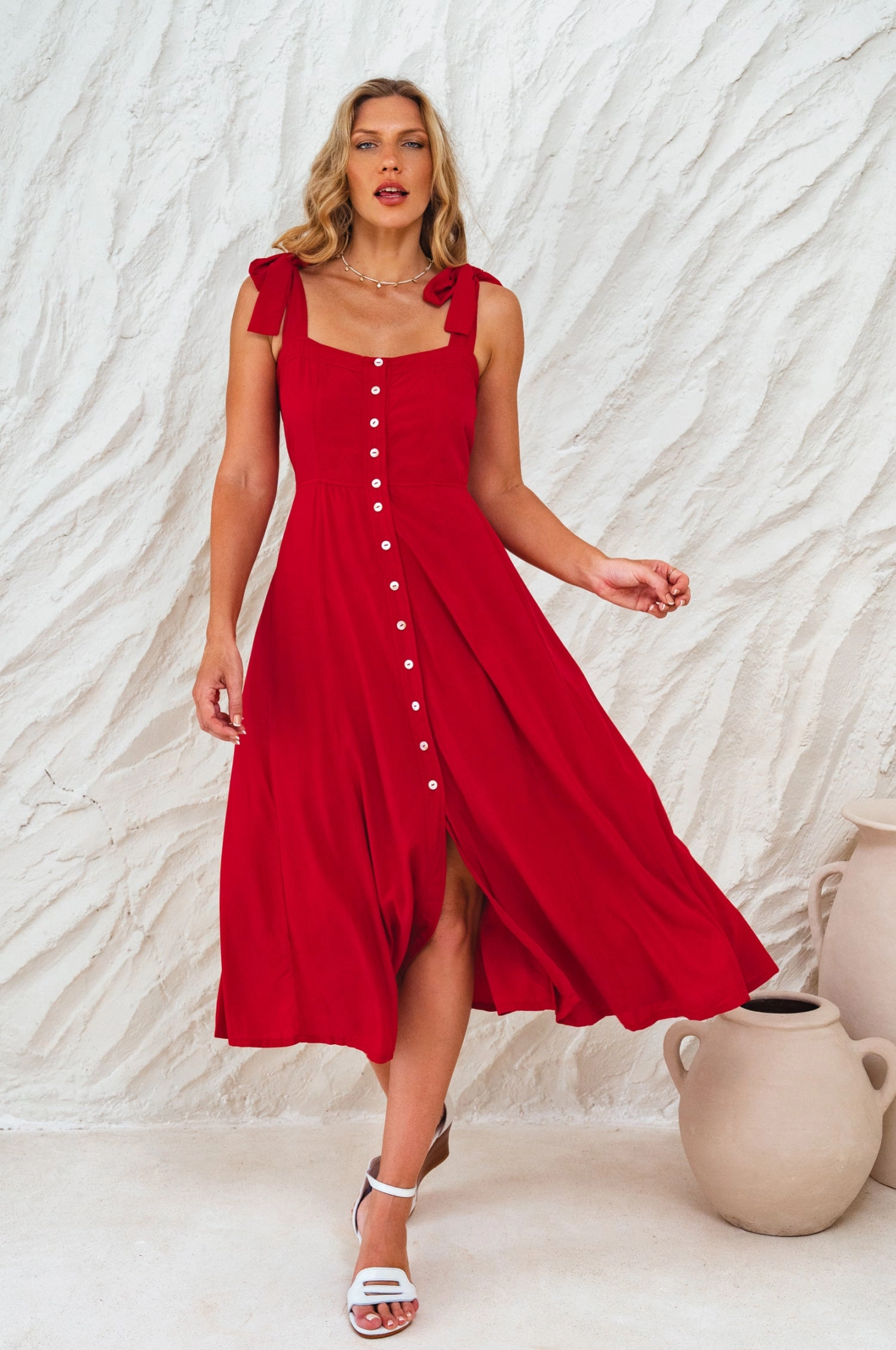Versatile Comfort Mia Vita Button Down Dress With Ties