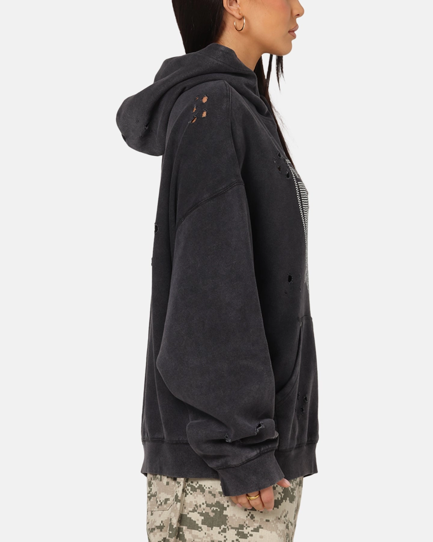 Mitchell & Ness Las Vegas Raiders Distressed Rhinestone Logo Hoodie Faded Black Comfy Cardigan