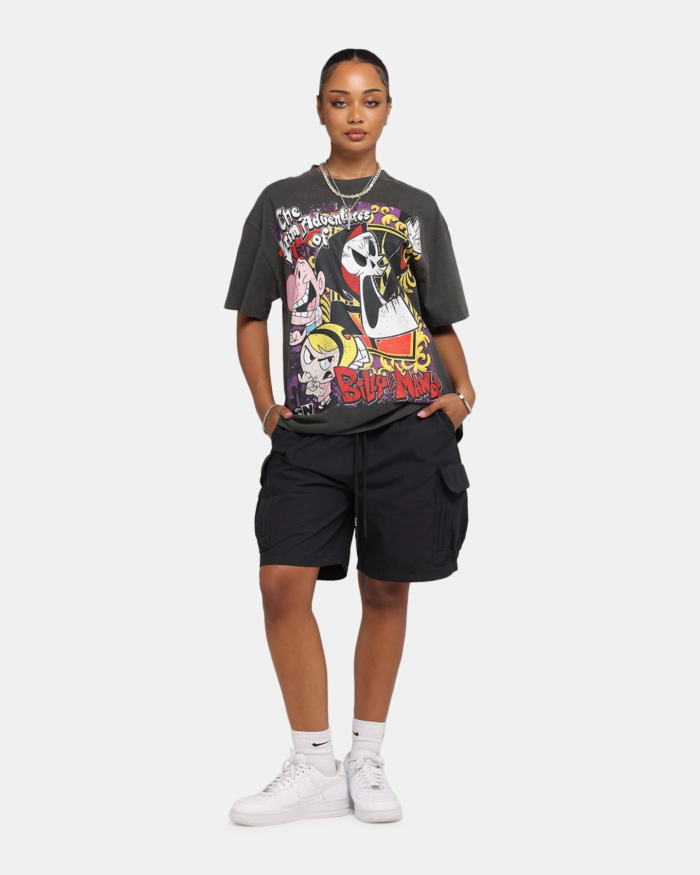 Ribbed Knit Fabric American Thrift X Cartoon Network Grim Adventures Heavy T-Shirt Black Wash