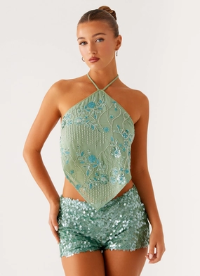 Jonti Halterneck Top - Mint Breathable Underarm Gussets Stretchable Blend