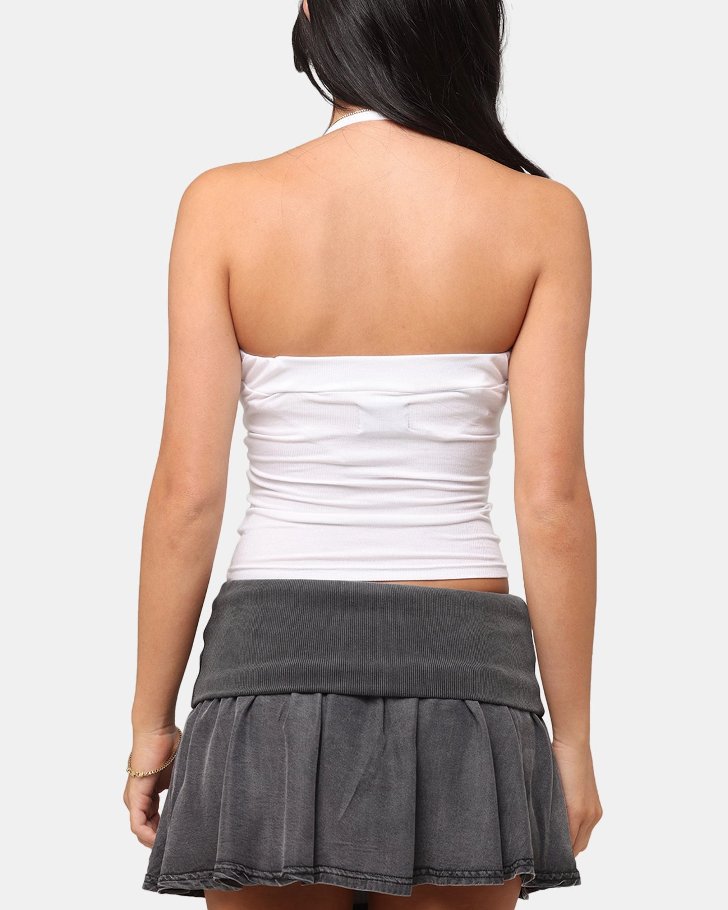 XXIII Women's Rib Halter Top White Neutral Tone Stitching Tear Resistant Reinforcement