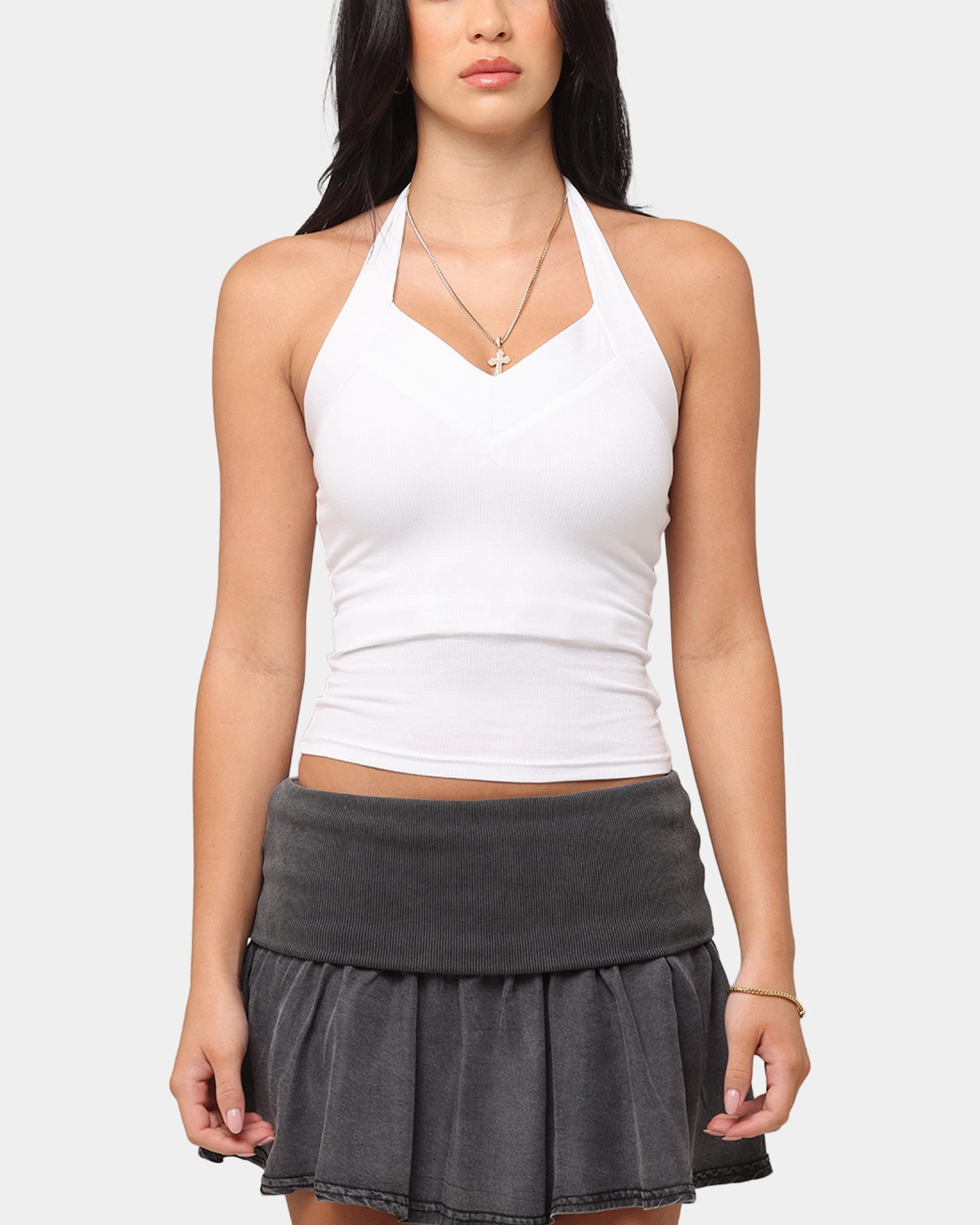 XXIII Women's Rib Halter Top White MultiPocketDesign Temperature Control Fabric