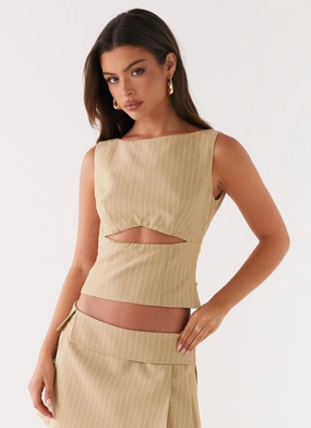 Miki Top - Beige Stripe Versatile Layering Cut