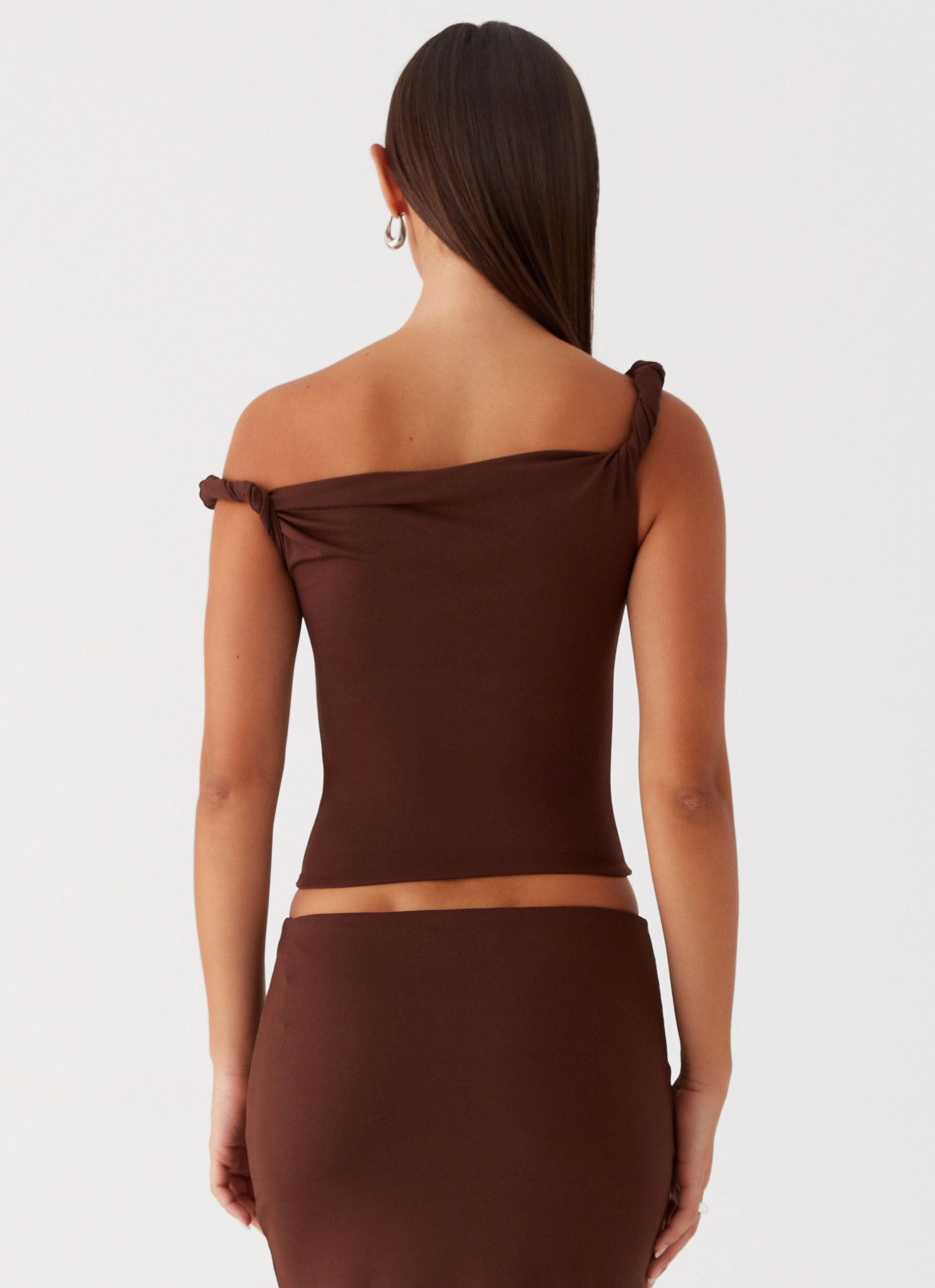 Ventilated Mesh Panels Ventilation Panel Solace Soul Twist Shoulder Top - Chocolate