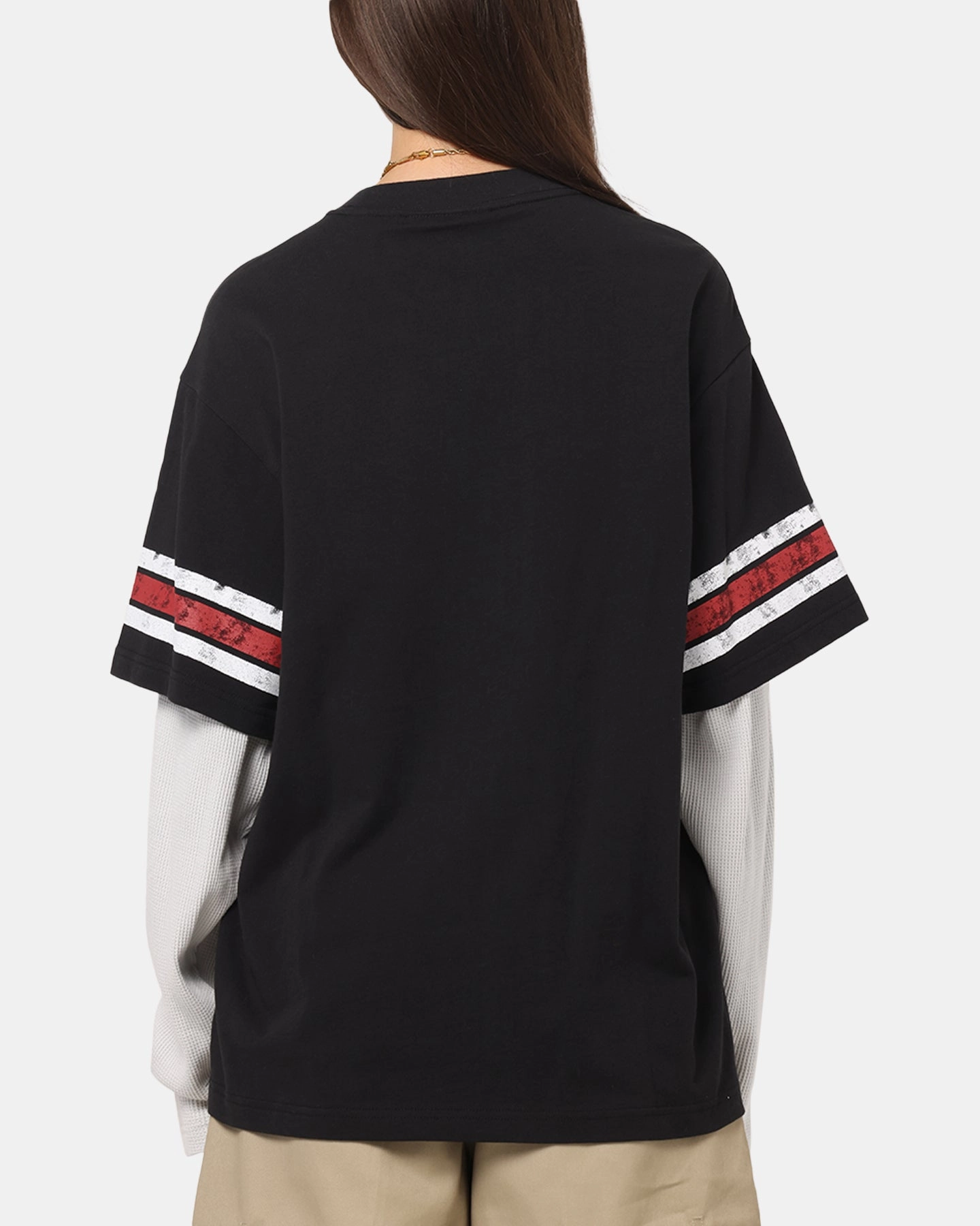 Layered Collar Design Mitchell & Ness Kansas City Chiefs Waffle Mock Layer Long Sleeve T-Shirt Black