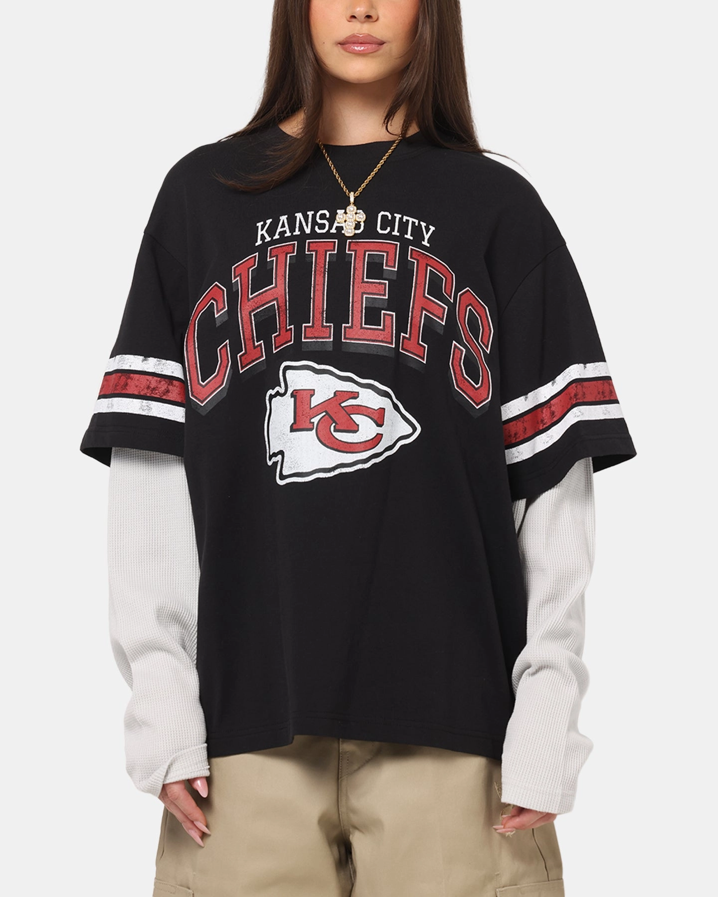 Compact Thermal Insulation Mitchell & Ness Kansas City Chiefs Waffle Mock Layer Long Sleeve T-Shirt Black