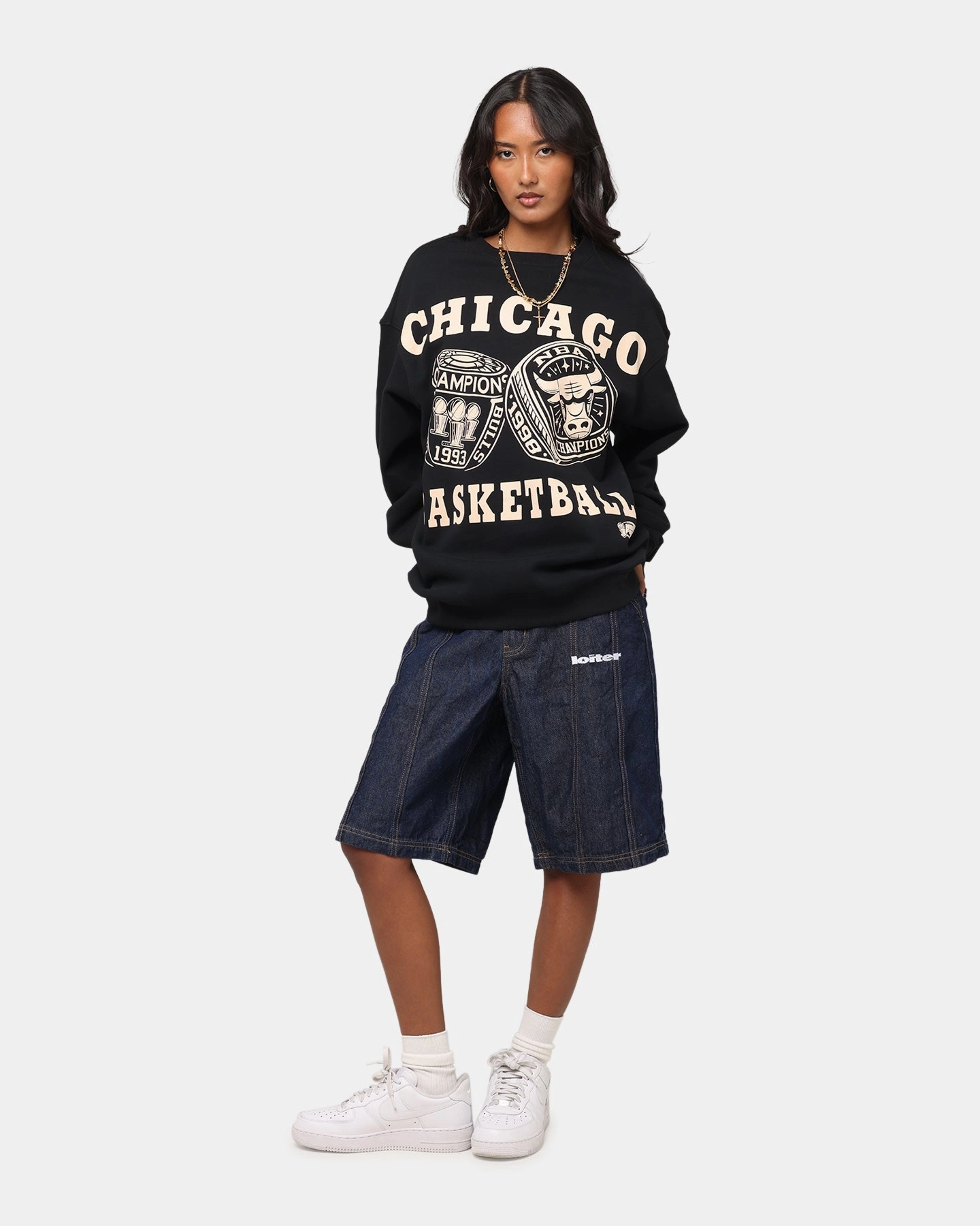 Breathable3DKnit Elasticized Waistband Mitchell & Ness Chicago Bulls Rings Crewneck Black