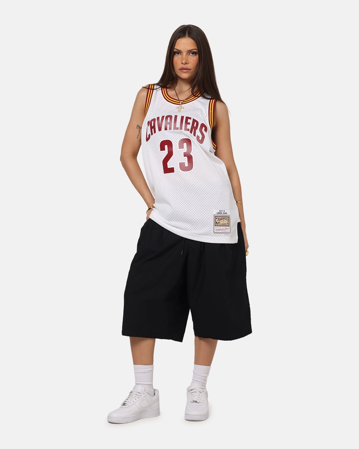 NonToxicCoating Mitchell & Ness Cleveland Cavaliers Lebron James 2015 Swing Jersey White