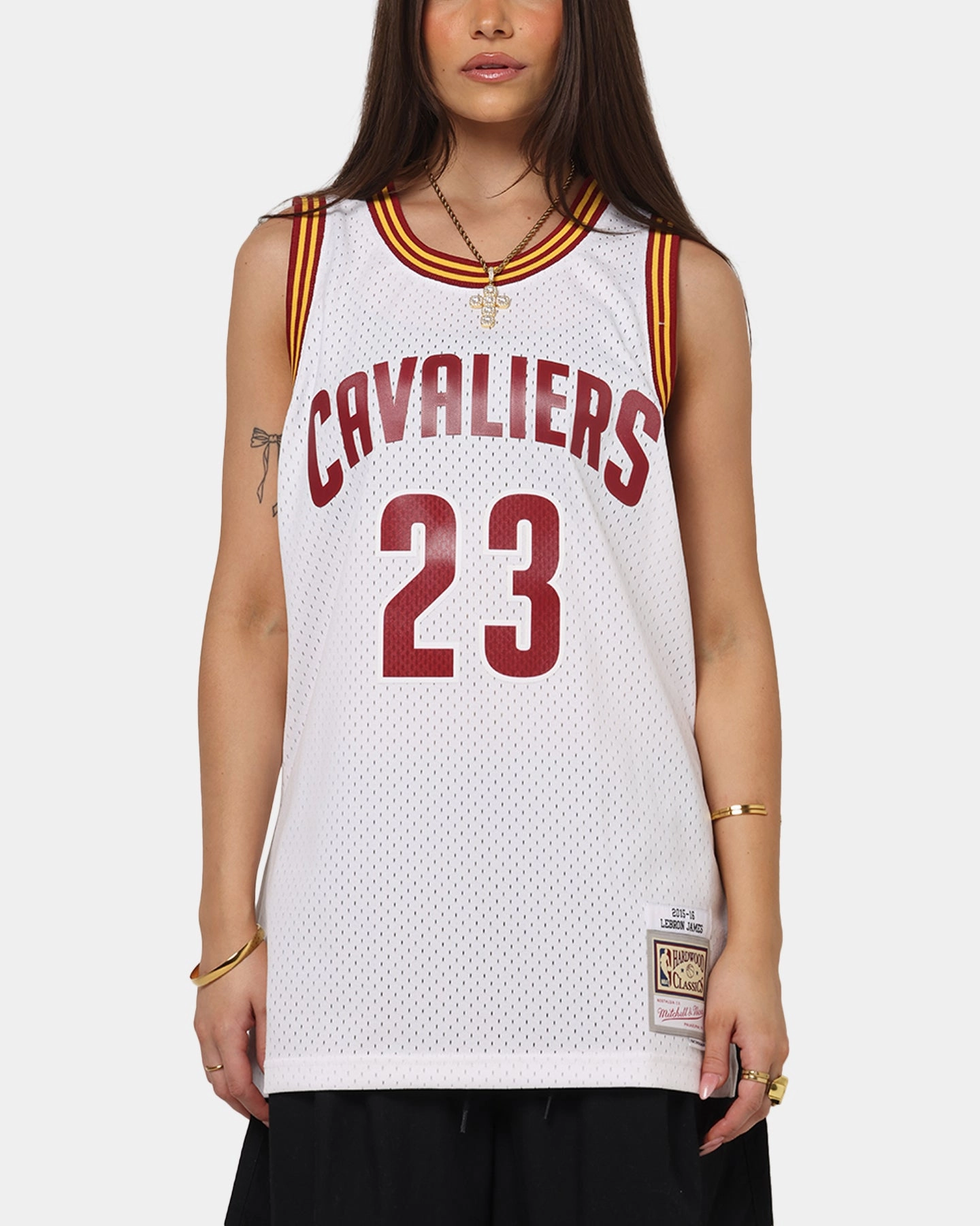 Stretch waistband Mitchell & Ness Cleveland Cavaliers Lebron James 2015 Swing Jersey White