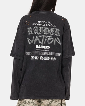 Mitchell & Ness Las Vegas Raiders Chromed Mock Long Sleeve T-Shirt Faded Black PocketDetails Comfy Layer