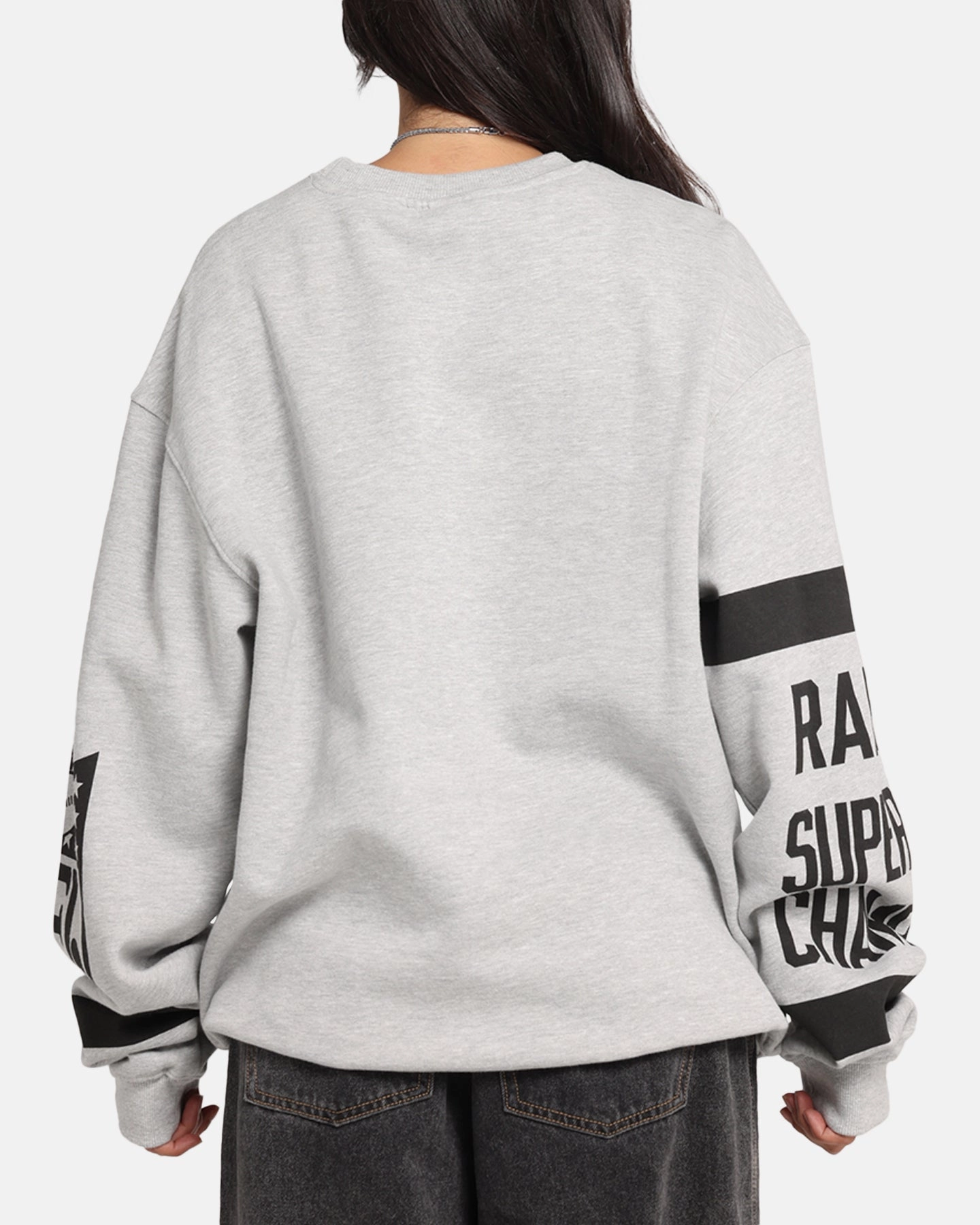 Mitchell & Ness Las Vegas Raiders Letterform Crewneck Grey Marle/Official Team Color Bold Patterns AntiFade Treatment