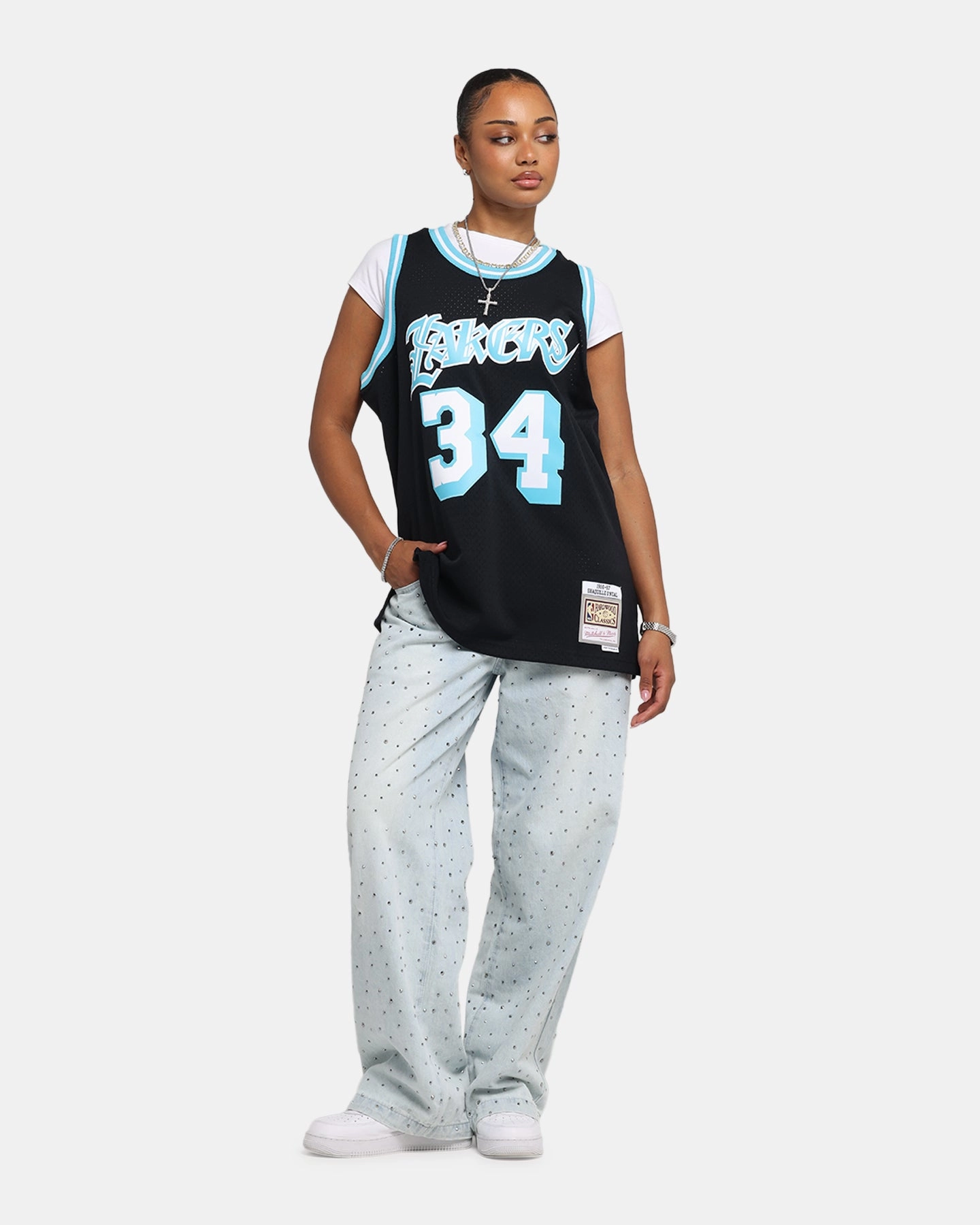 Mitchell & Ness Los Angeles Lakers Shaquille O'Neal Legends Jersey Black/Blue Flatlock stitching QuickRelease Closures