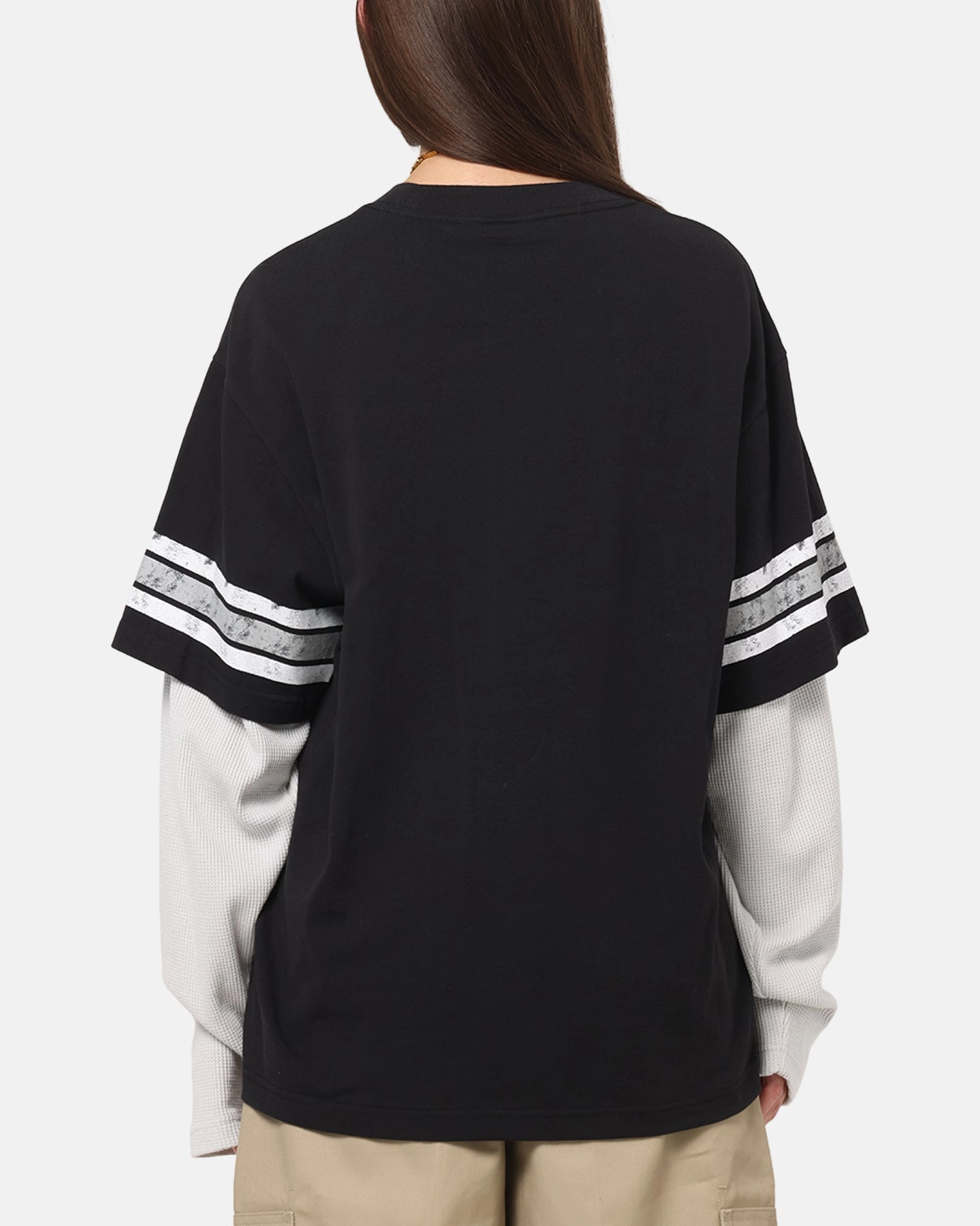 Mitchell & Ness Oakland Raiders Waffle Mock Layer Long Sleeve T-Shirt Black Sporty T-shirt