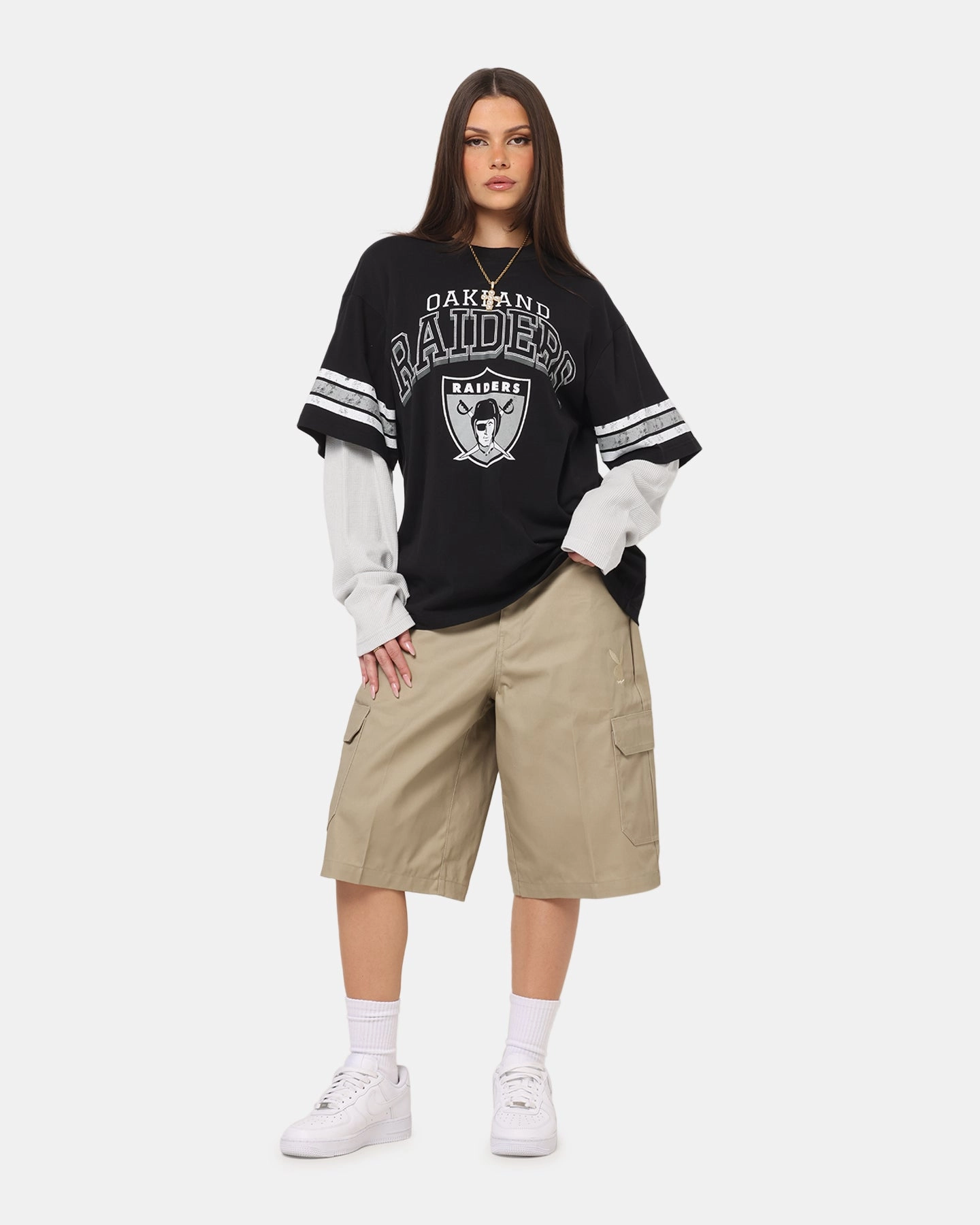 UPF Protective Fabric Mitchell & Ness Oakland Raiders Waffle Mock Layer Long Sleeve T-Shirt Black