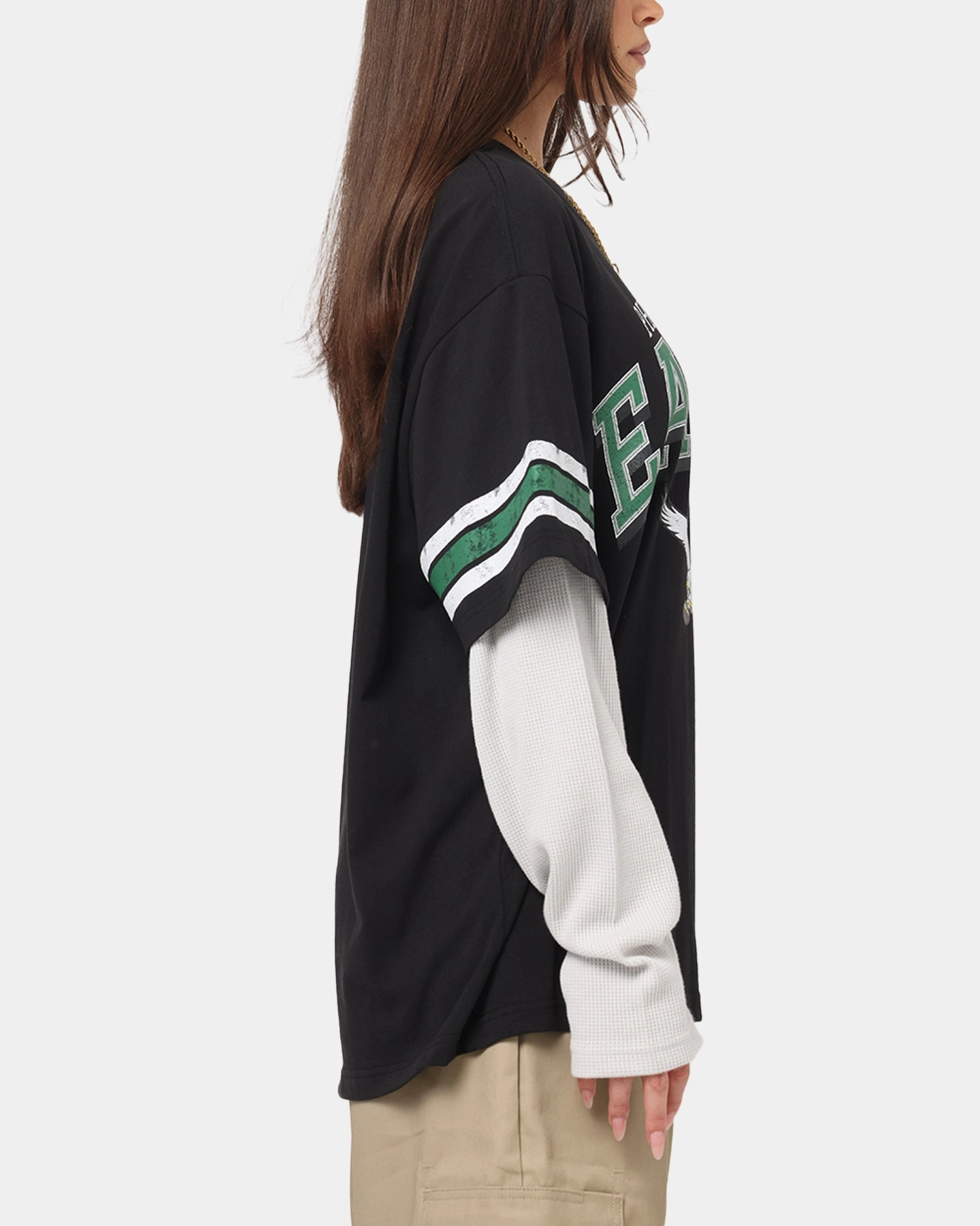 Mitchell & Ness Philadelphia Eagles Waffle Mock Layer Long Sleeve T-Shirt Black UVProtectionCoating