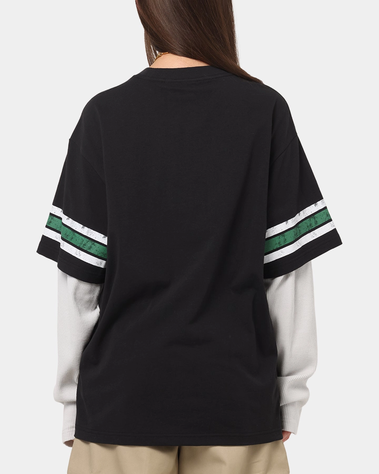 Mitchell & Ness Philadelphia Eagles Waffle Mock Layer Long Sleeve T-Shirt Black MultiPanel Design