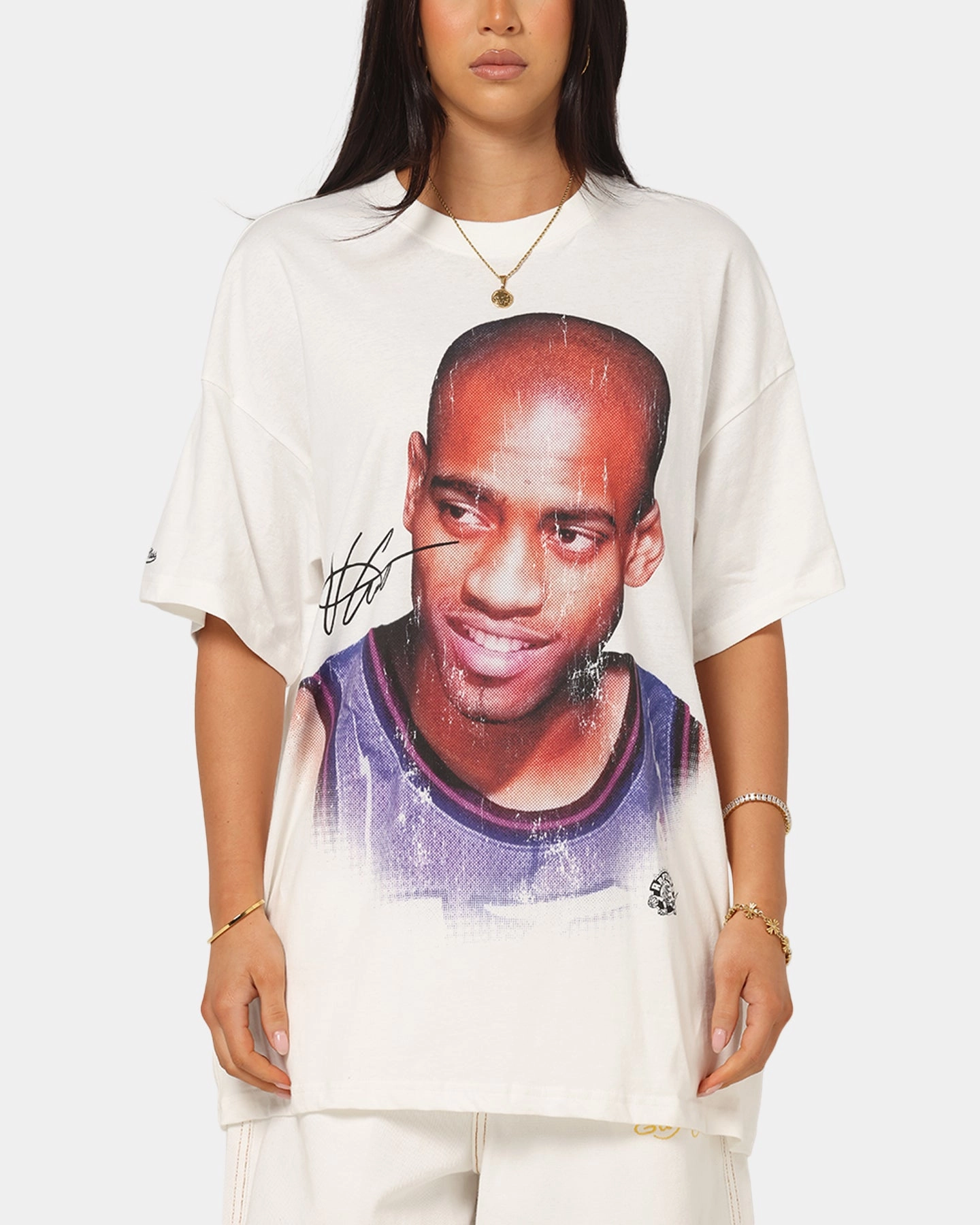Mitchell & Ness Toronto Raptors Vince Carter Big Head T-Shirt Vintage White Petal Sleeve Architecture Basic Long Sleeve