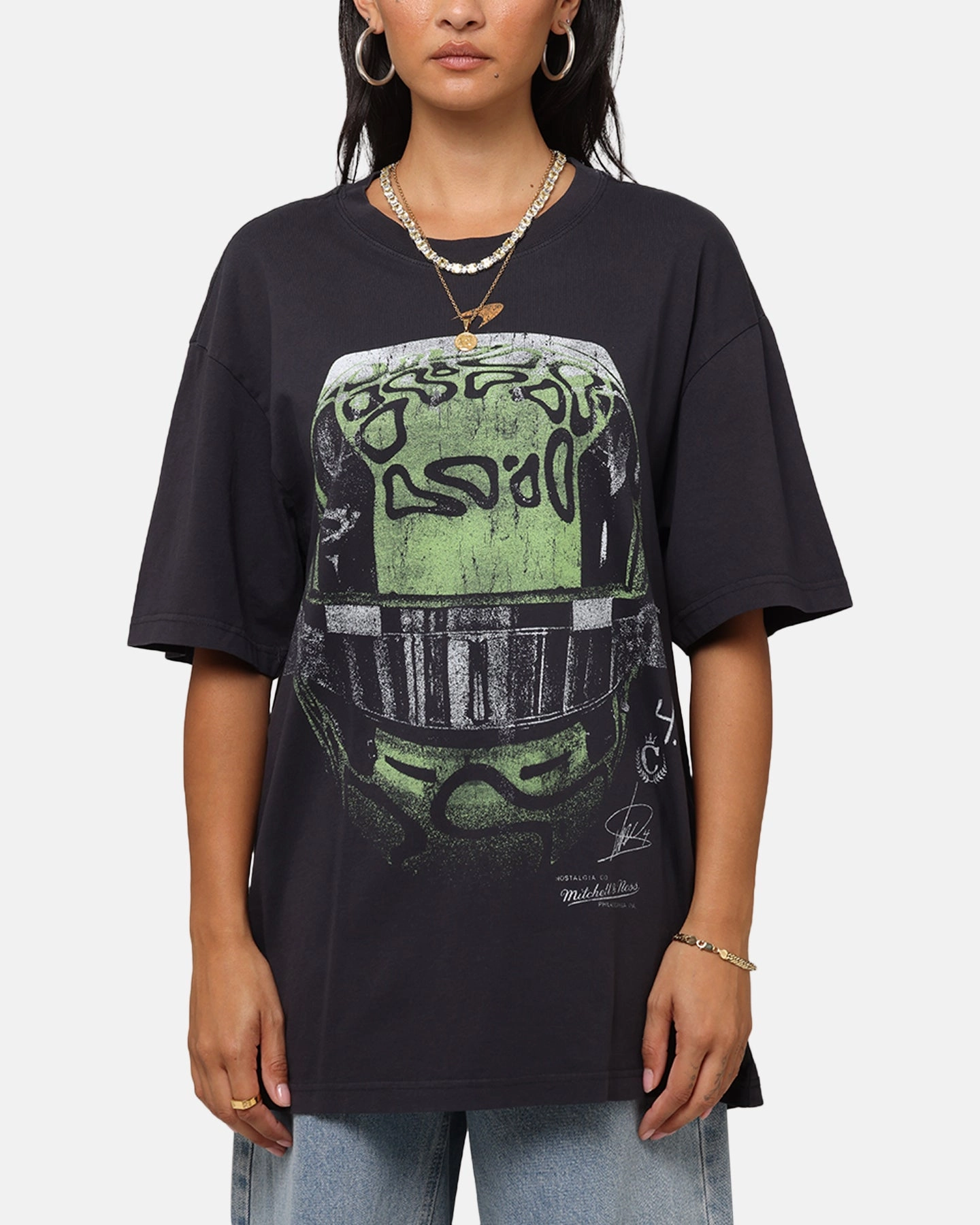 Mitchell & Ness X Mclaren Lando Norris Helmet T-Shirt Faded Black Multi Panel Design Contoured Armhole Design