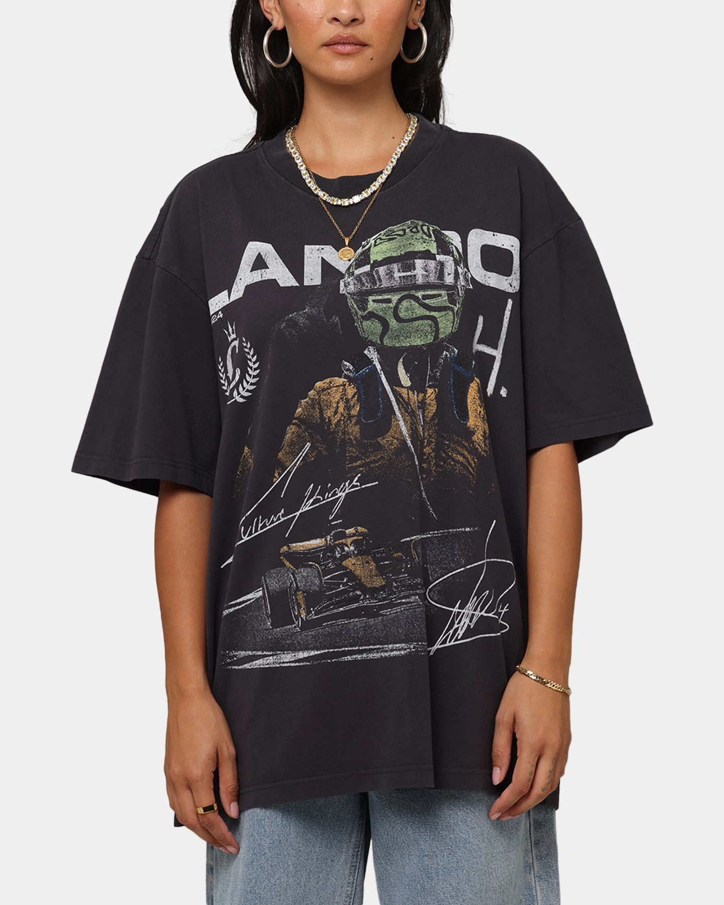 Contrast Topstitching Detail Mitchell & Ness X Mclaren Lando Norris Victory T-Shirt Faded Black