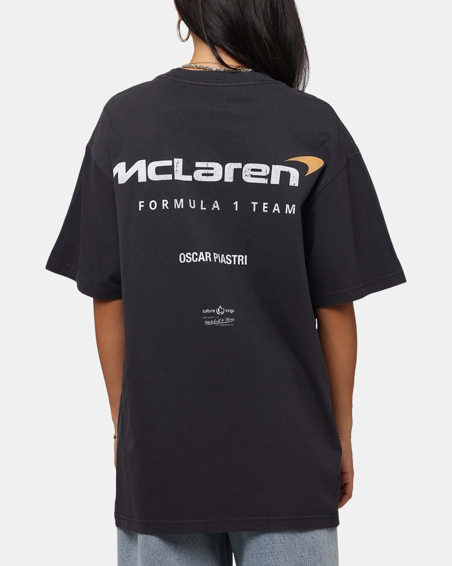 Mitchell & Ness X Mclaren Oscar Piastri Helmet T-Shirt Faded Black Summer Style OdorControl Technology