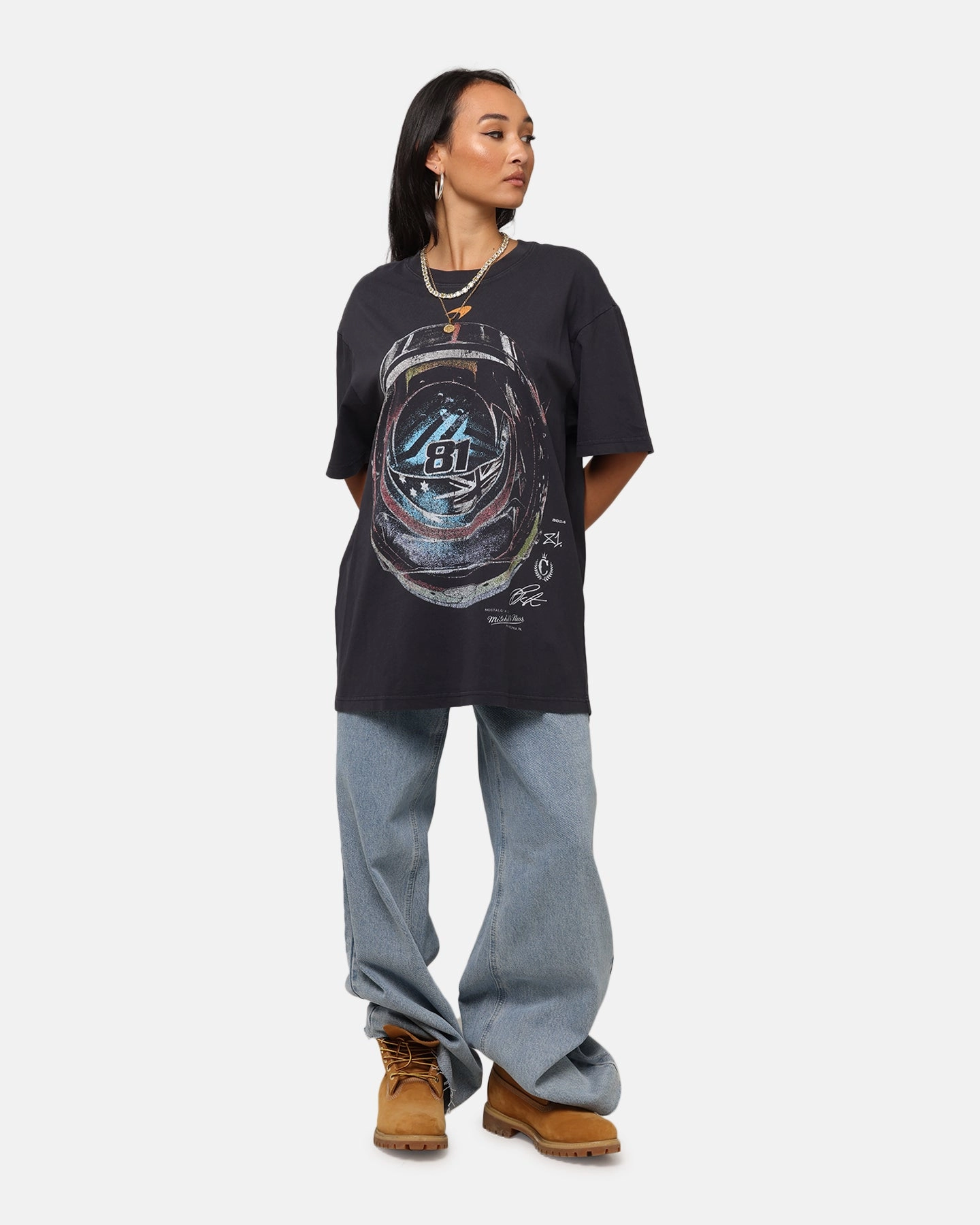 PreShrunkFabric Mitchell & Ness X Mclaren Oscar Piastri Helmet T-Shirt Faded Black