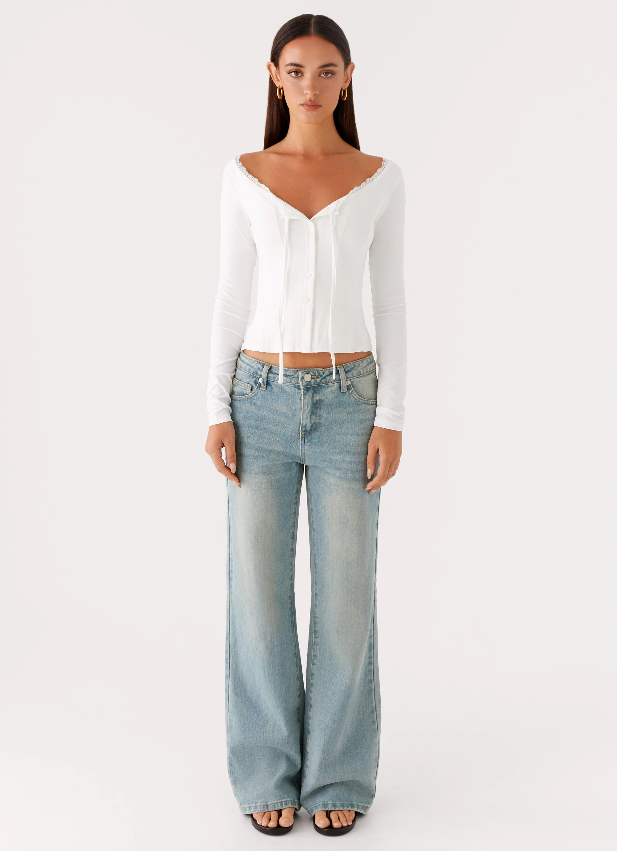 Tencel Cotton Hybrid Weave Oversized Silhouette Moda Long Sleeve Top - White